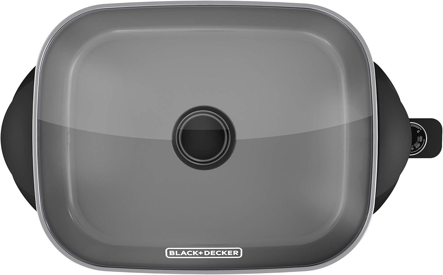 Black and Silver 12" x 15" Nonstick Electric Skillet with Tempered Glass Lid