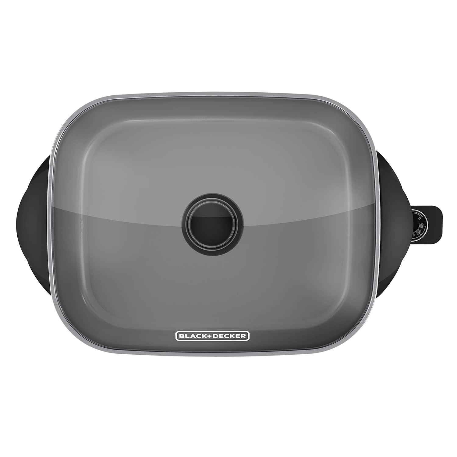 Black and Silver 12" x 15" Nonstick Electric Skillet with Tempered Glass Lid