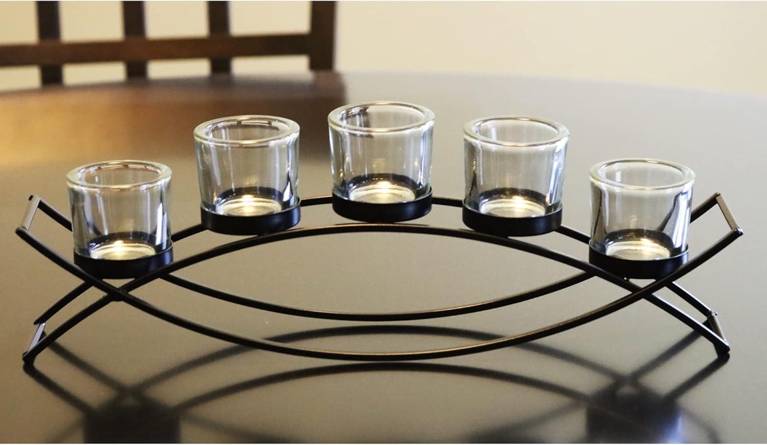 Seraphic Iron Arch Table Centerpiece Decorations Long Candle Holder for Weddings, Patio, Kitchen, Dining Room, and Coffee Tables, Black, Clear Chunky