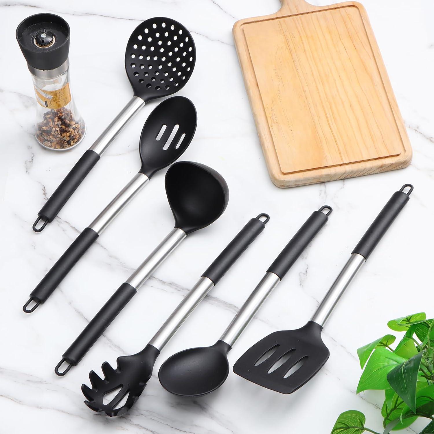 Culinary Couture Kitchen Utensils Set Cooking Essentials Silicone & Stainless Steel Set of 6 Turquoise
