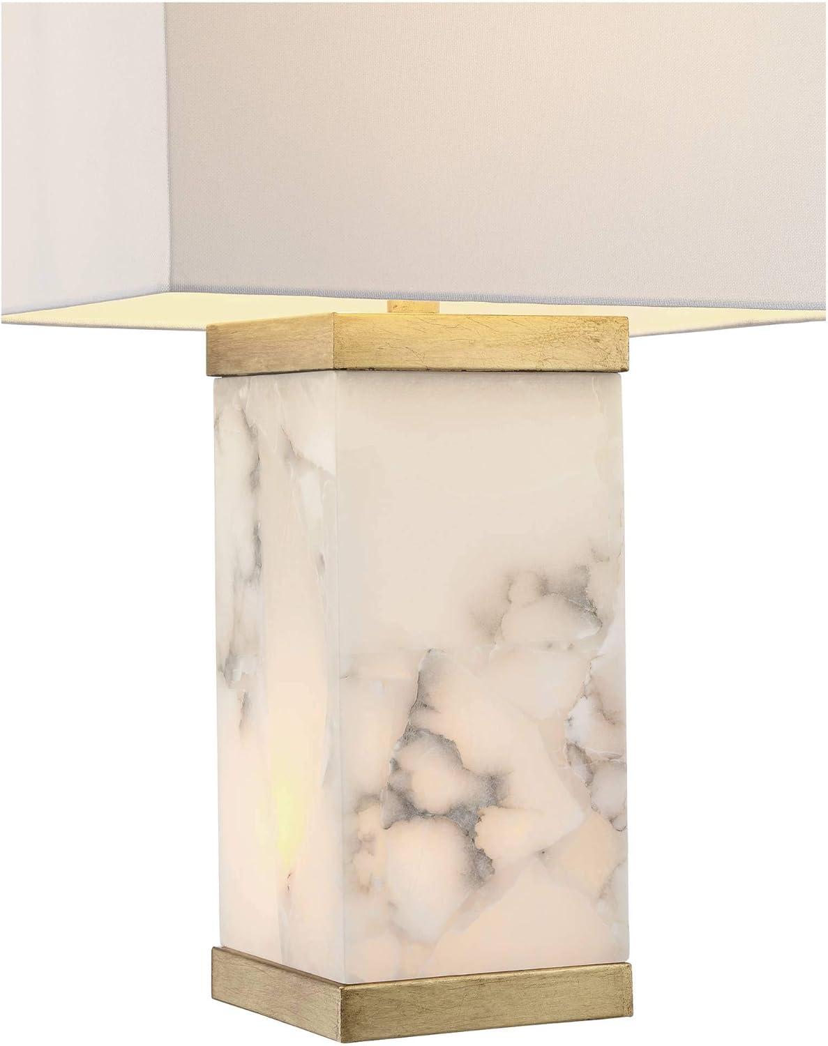 Possini Euro Design Mindy Modern Table Lamp 24 3/4" High White Gray Alabaster with Nightlight Rectangular Shade for Bedroom Living Room House Bedside