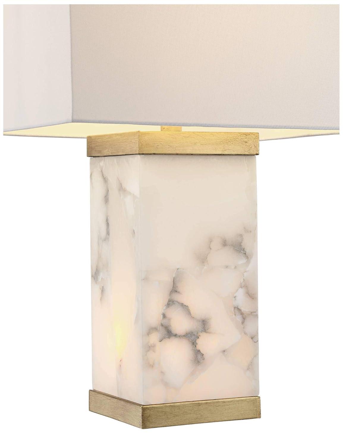 Possini Euro Design Mindy Modern Table Lamp 24 3/4" High White Gray Alabaster with Nightlight Rectangular Shade for Bedroom Living Room House Bedside