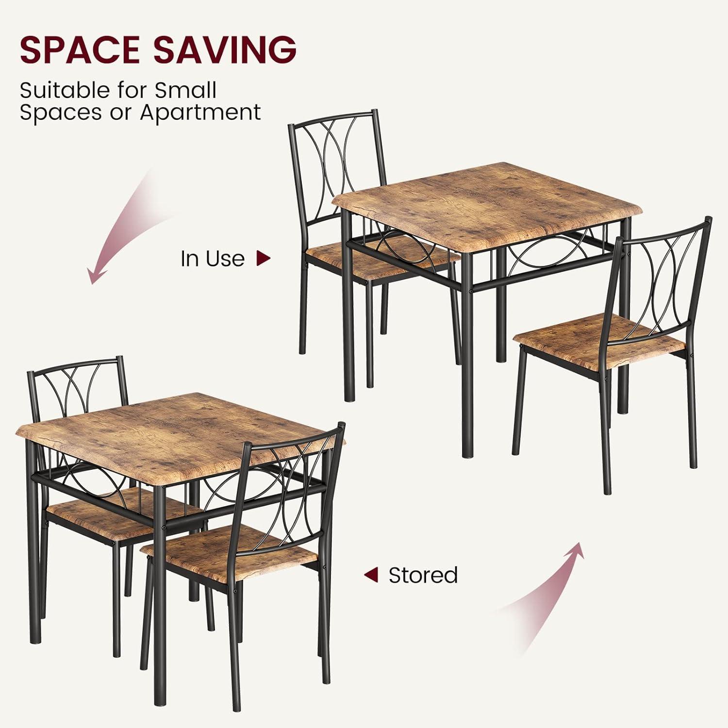 Rustic Brown Square MDF and Metal Dining Table Set with 2 Chairs