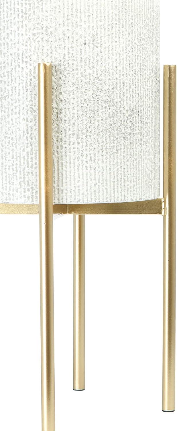 Main + Mesa Modern Boho Embossed Metal Planters with Stands, White and Gold, Set of 2 Sizes