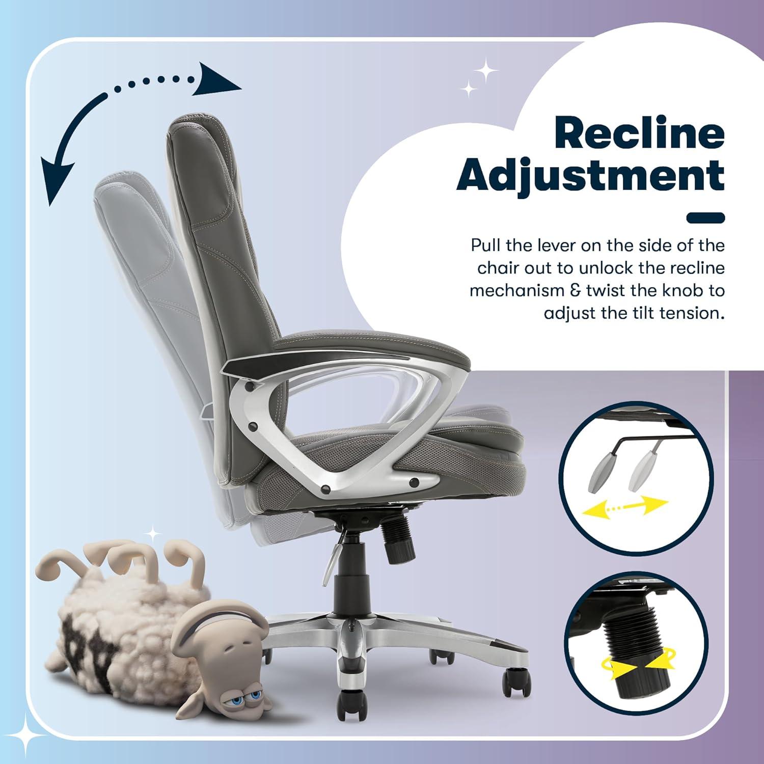 Amplify Executive Mesh Office Chair Seamless Light Gray - Serta: Ergonomic with Fixed Arms & Casters, Adjustable Height