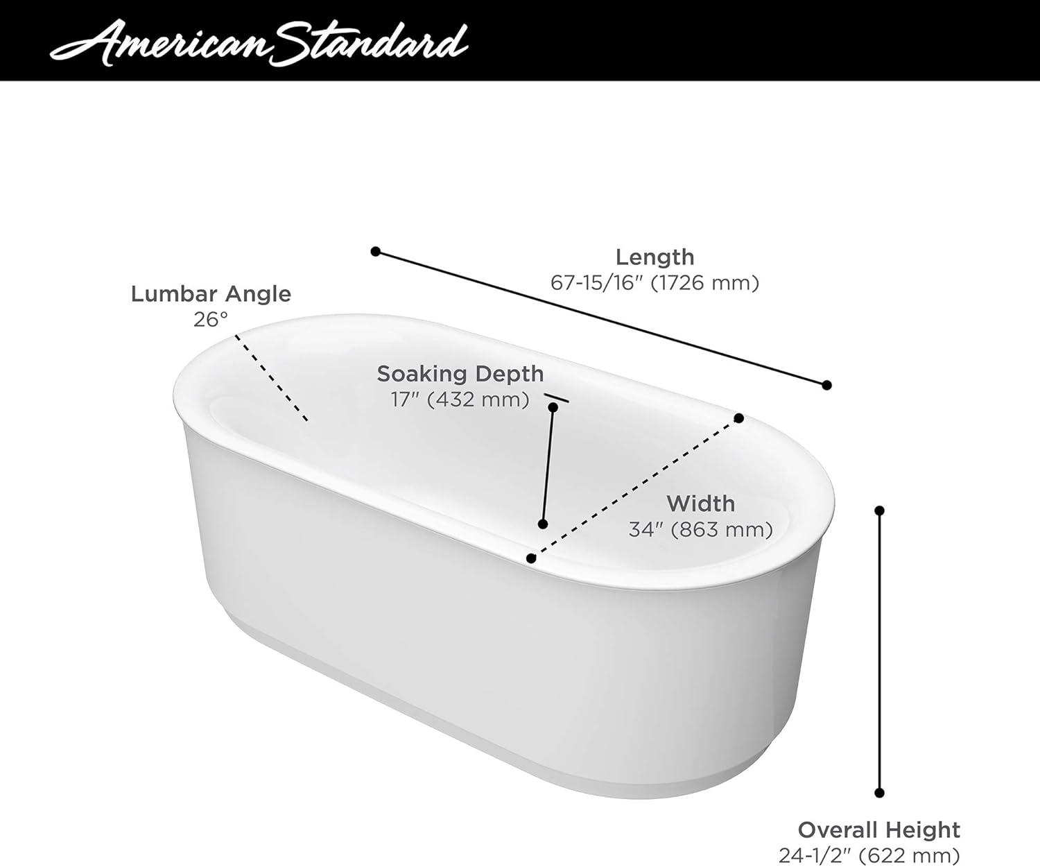 68'' x 34'' Freestanding Soaking Acrylic Bathtub