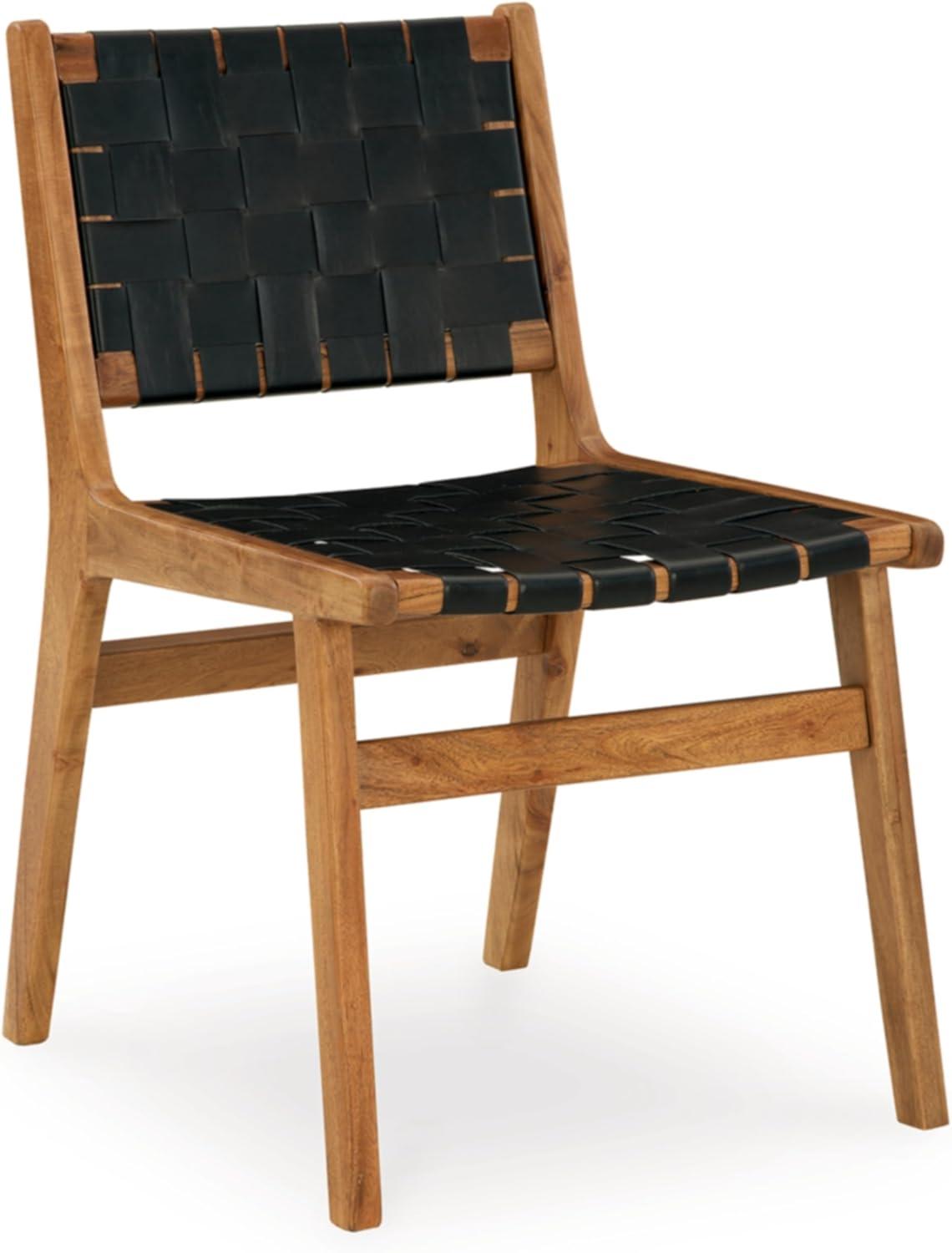 Black Woven Leather and Wood Side Chair Set