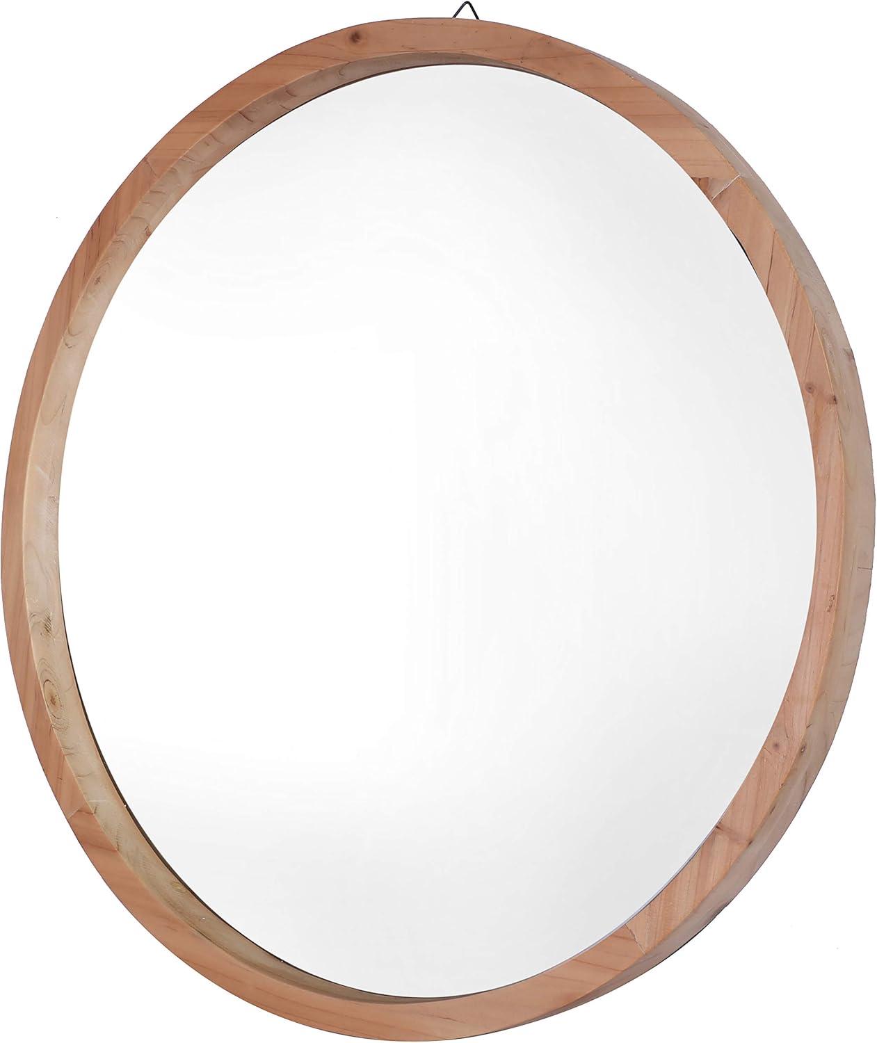 30'' Round Natural Wood Frame Wall Mirror