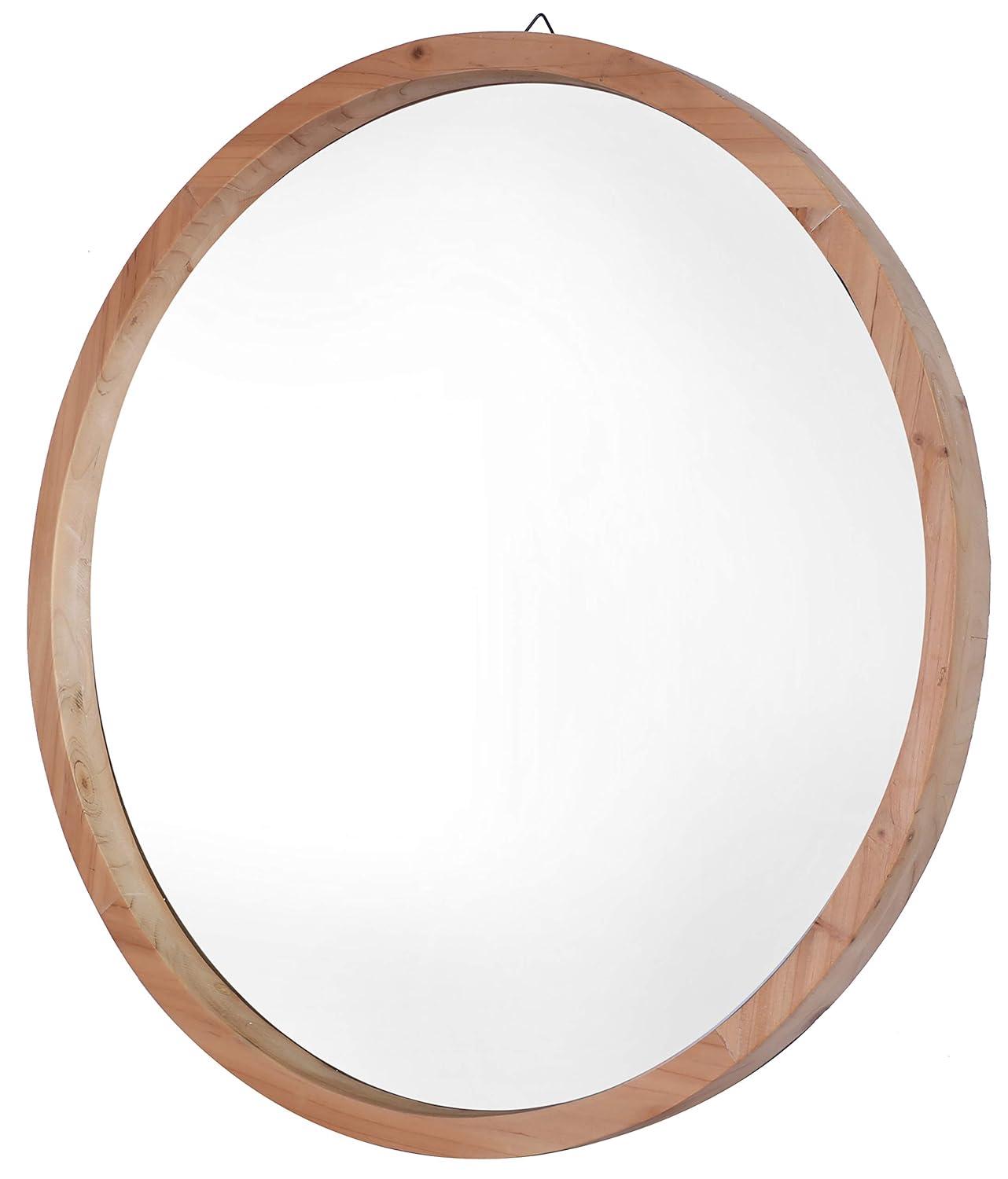 Mirrorize Round Wood Mirror 30" for Living Room Wall Decor, Decorative Wooden Circle Mirror, Bathroom Vanity Mirror, Farmhouse Large Circular Mirror for Entryway