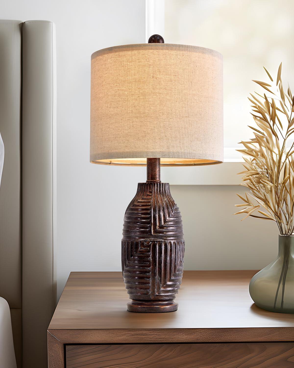 20.25" Black Resin Farmhouse Table Lamp with Beige Shade