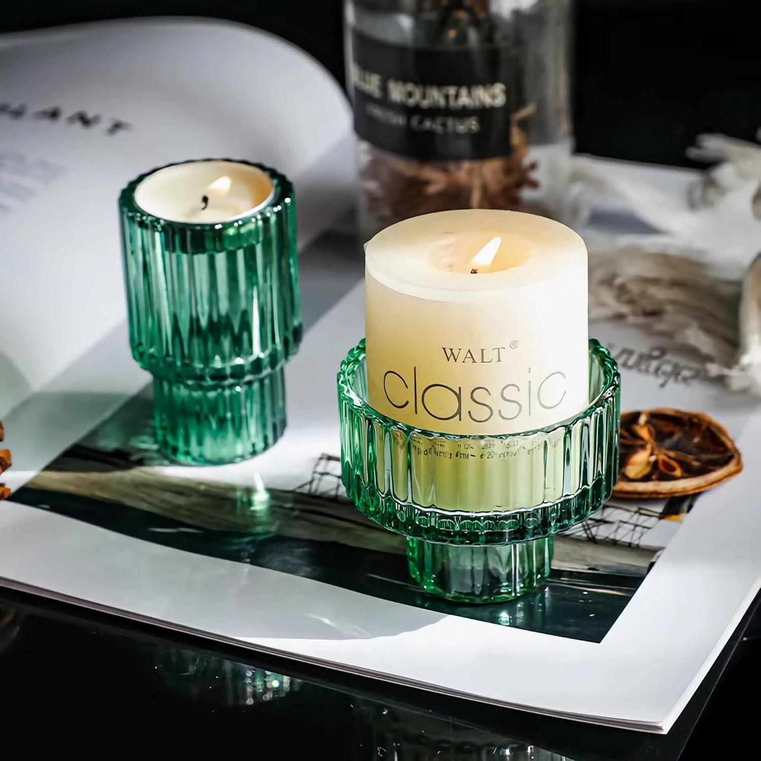 Taper Glass Candlestick Holders Tealight Candle Holders for Table Centerpieces, Wedding Decor and Dinner Party (6 Pcs, Green)