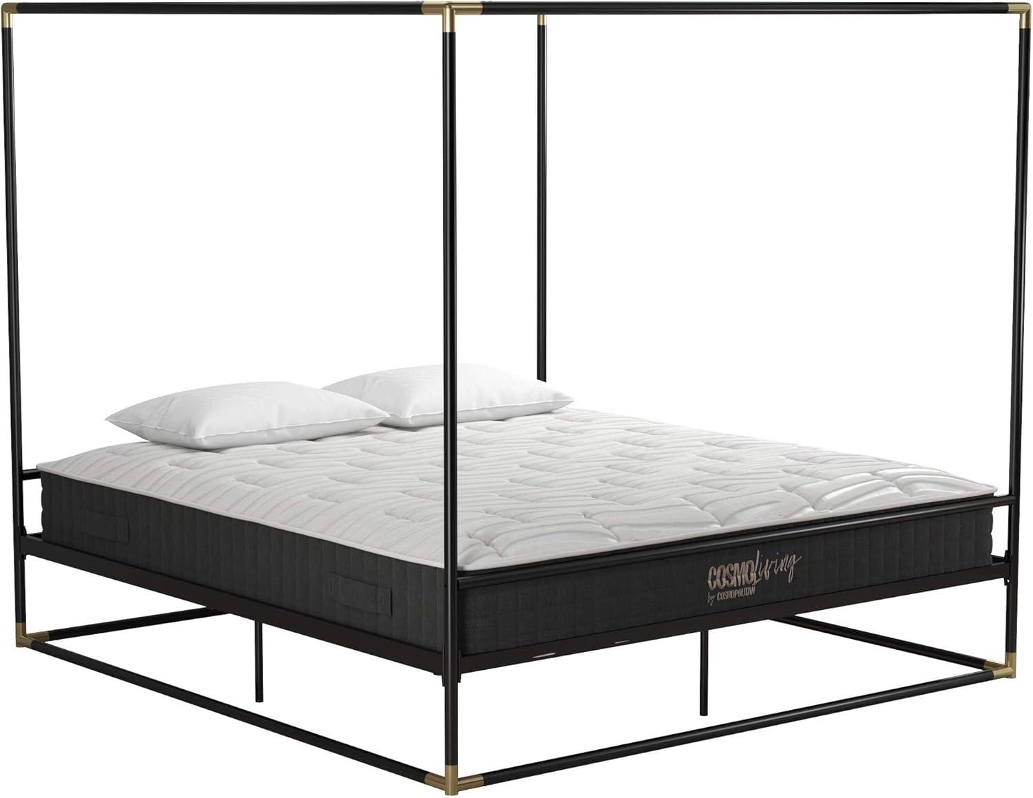 Celeste Black Metal Upholstered King Platform Bed Frame with Slats