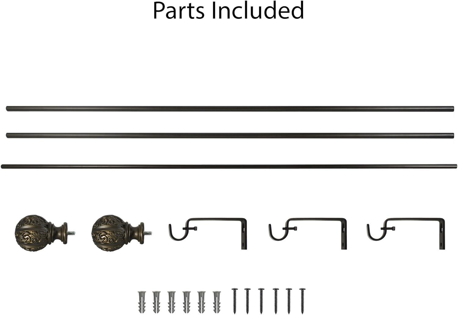 Decopolitan 5/8" Facet Ball Curtain Rod Set, 86 to 128 Inches, Vintage Bronze
