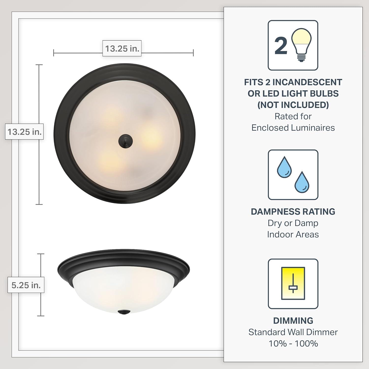 Designers Fountain 13.25 inch 2-Light Matte Black Flush Mount Ceiling Light, 1257M-MB-W