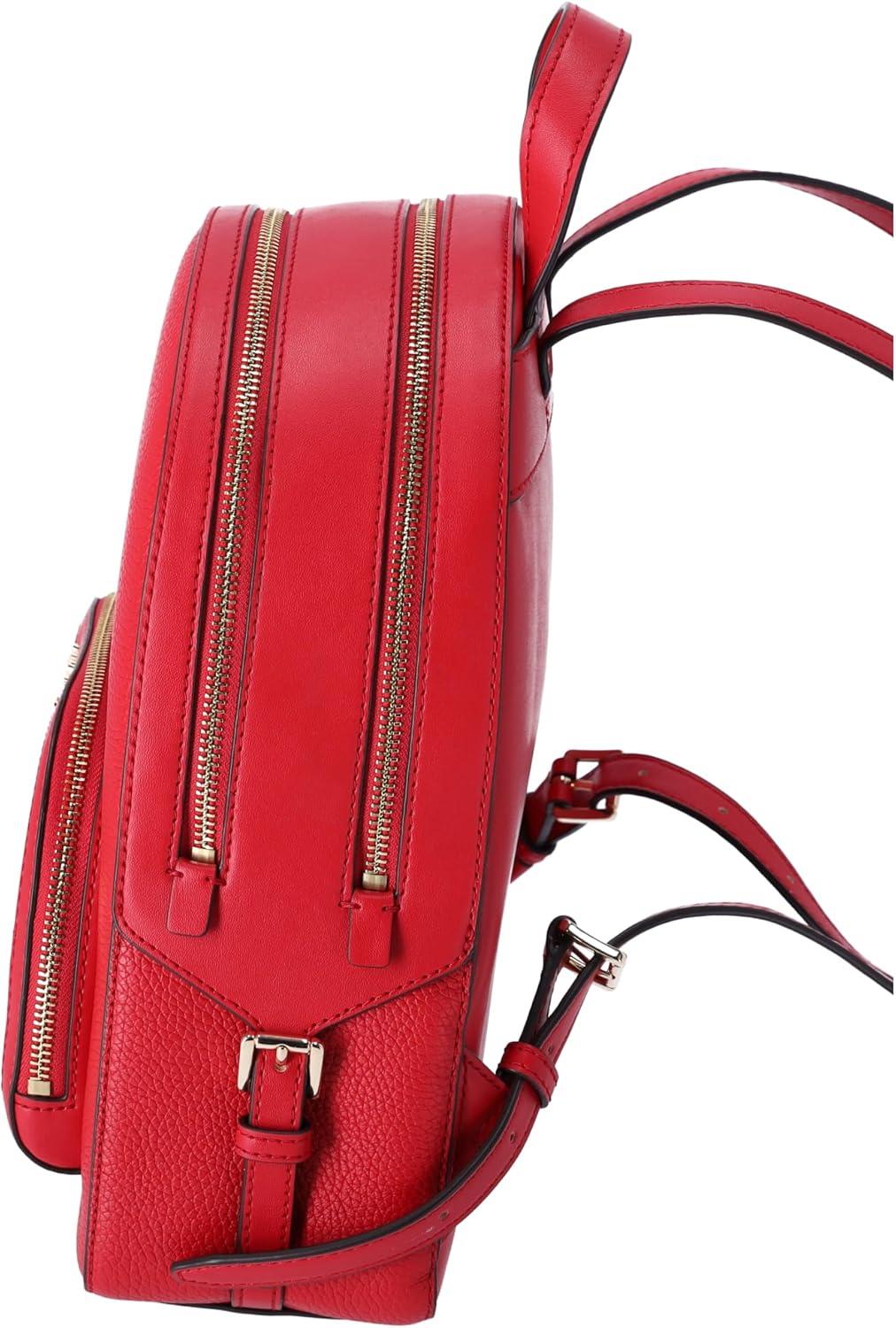 Michael Kors Jaycee Medium Bright Red Pebble Leather Zip Pocket Backpack Bag