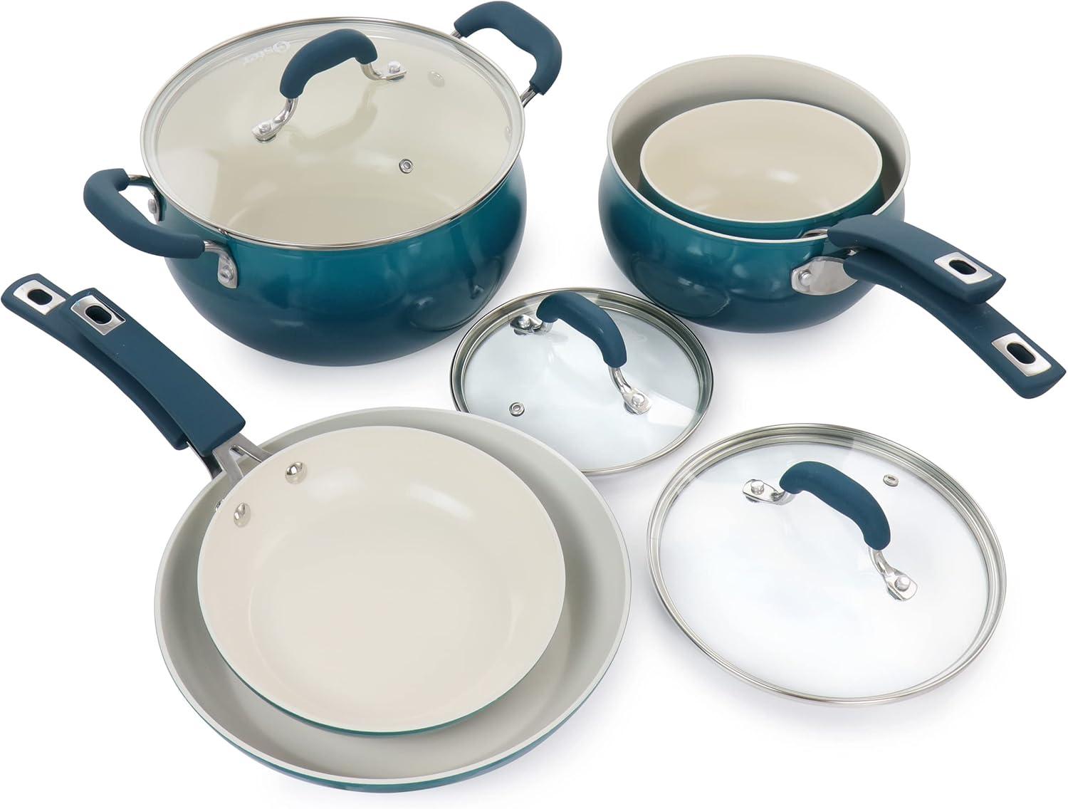 Oster Corbett 8 Piece Nonstick Aluminum Cookware Set in Teal