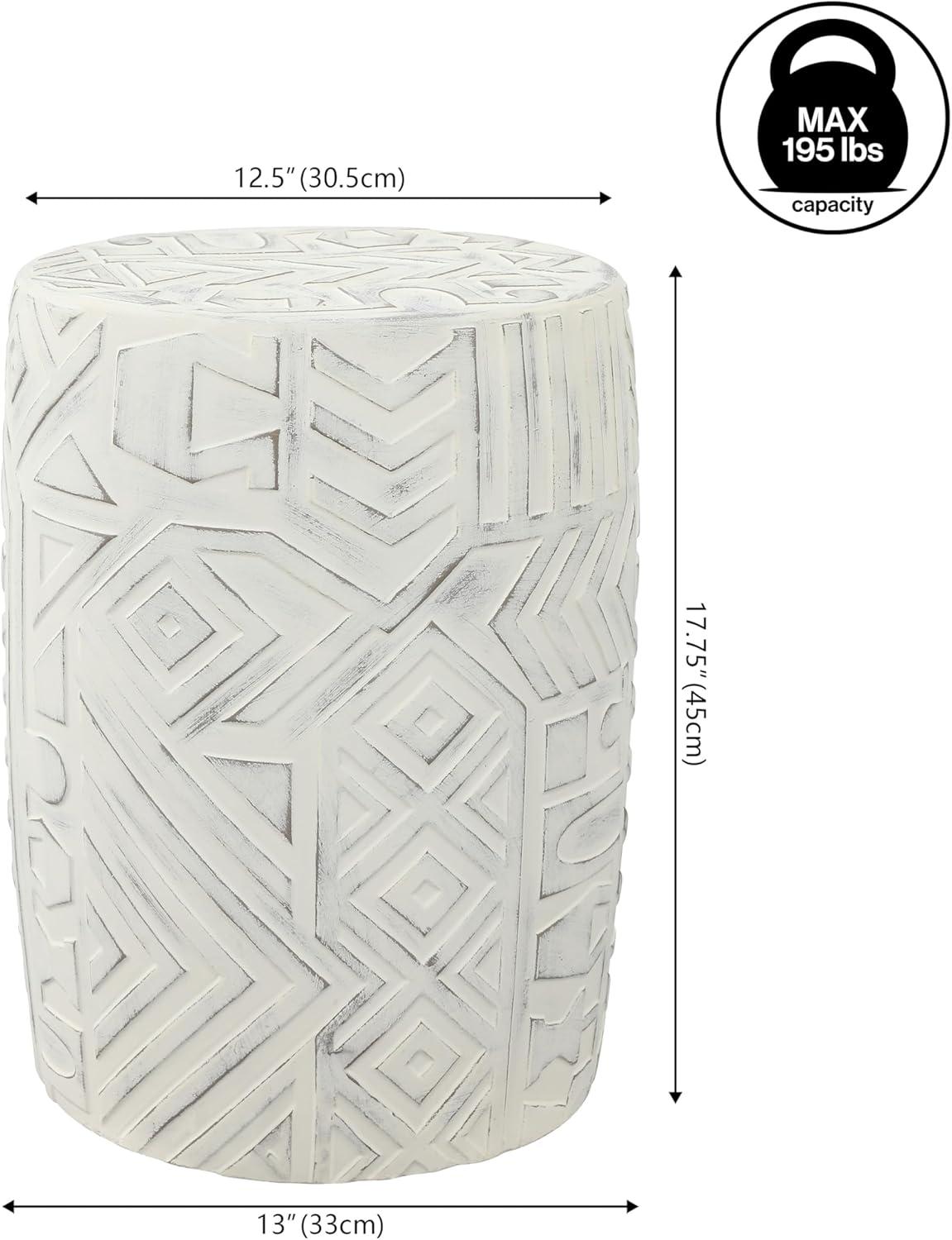 JONATHAN Y Rafi 17.75" Transitional Bohemian Geometric Drum Garden Stool, Cream