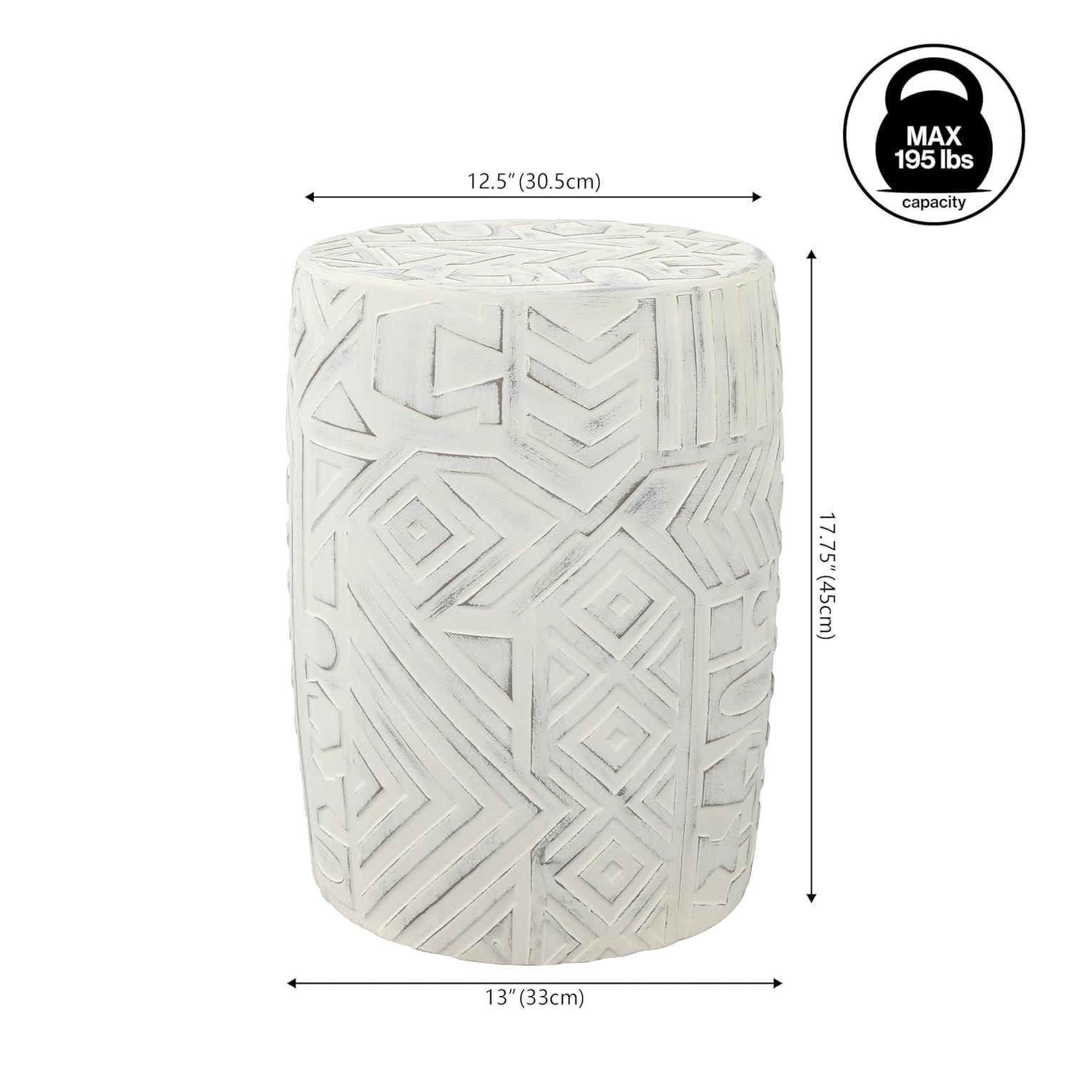 JONATHAN Y Rafi 17.75" Transitional Bohemian Geometric Drum Garden Stool, Cream