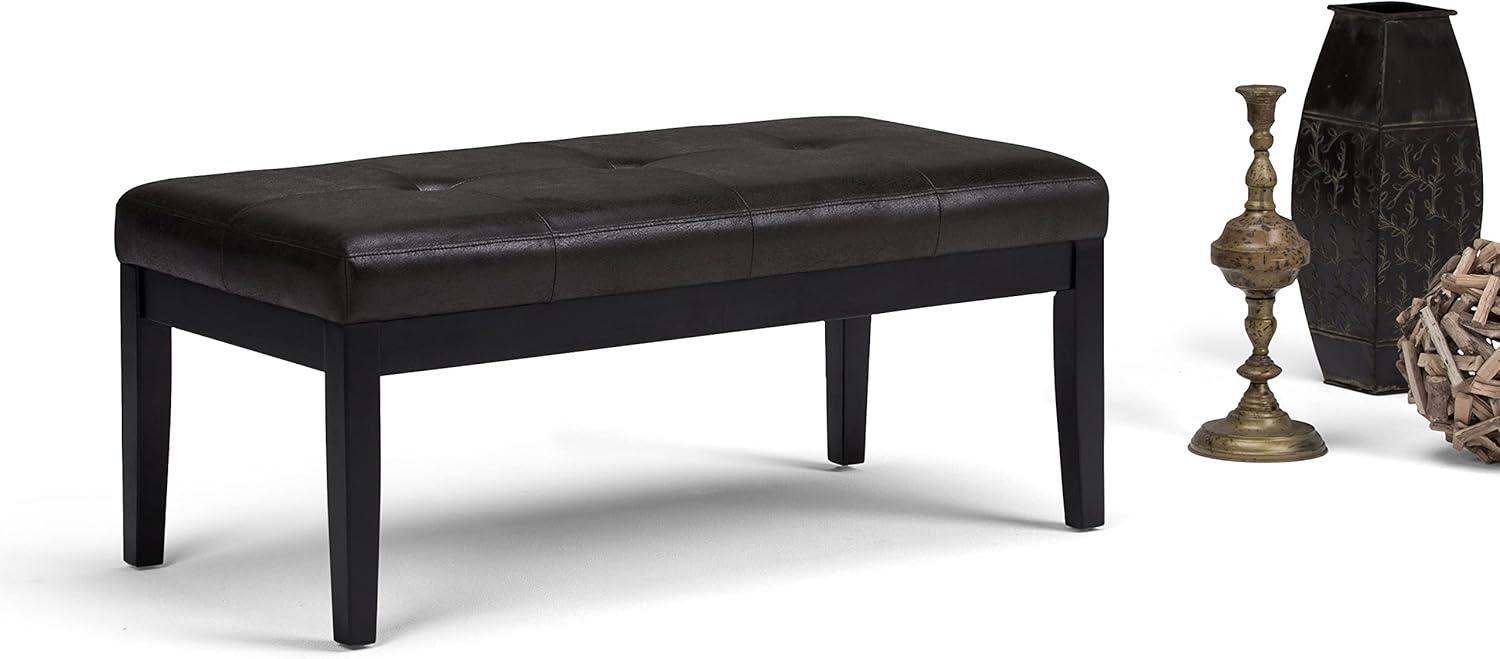 Simpli Home Lacey Faux Leather Tufted Ottoman Bench in Black