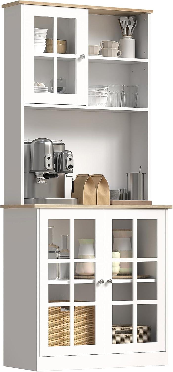 HOMCOM Kitchen Buffet with Hutch, Storage Pantry with 3 Cabinets, 2 Open Shelves and Large Countertop, Black