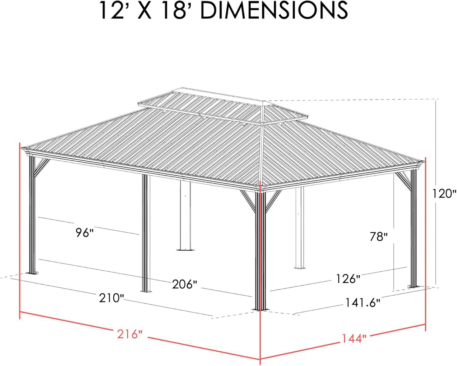 Alexander 12' x 18' Brown Aluminum Hardtop Gazebo with Curtains and Netting