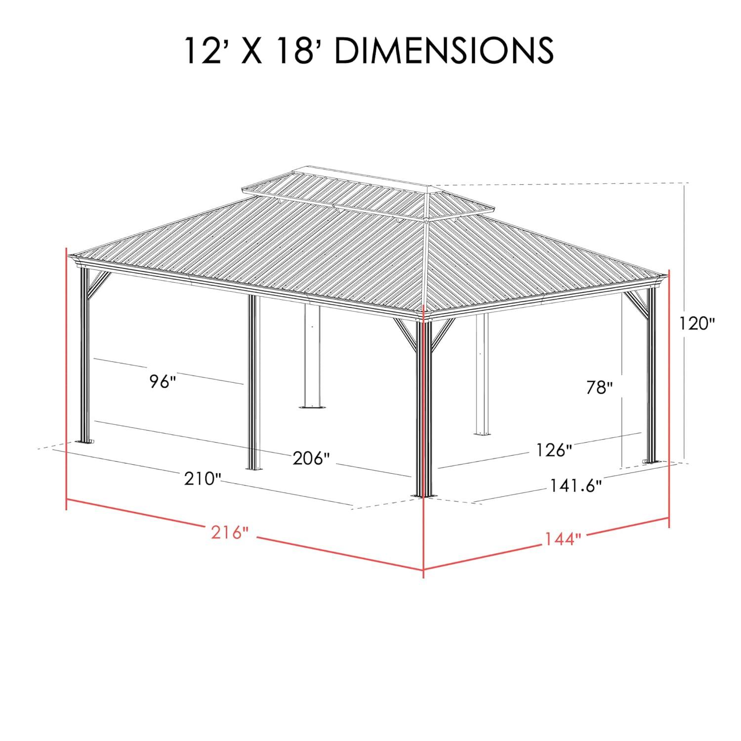 KOZYARD  Alexander Hardtop Aluminum Gazebo with Mosquito Net and Privacy Curtain Dark Brown 12'x18'