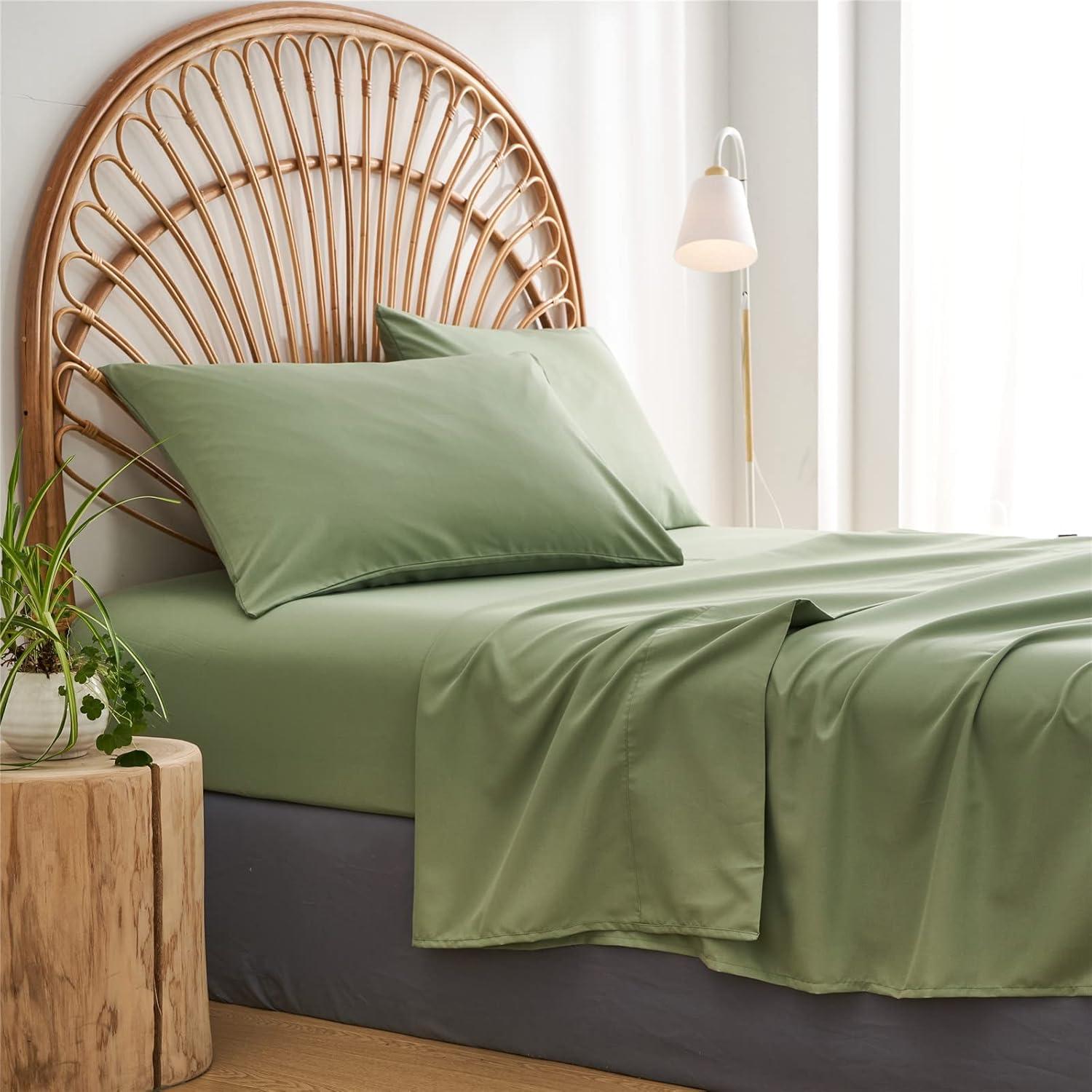 Sage Green Microfiber King Boho Comforter Set with Pom-Pom Accents