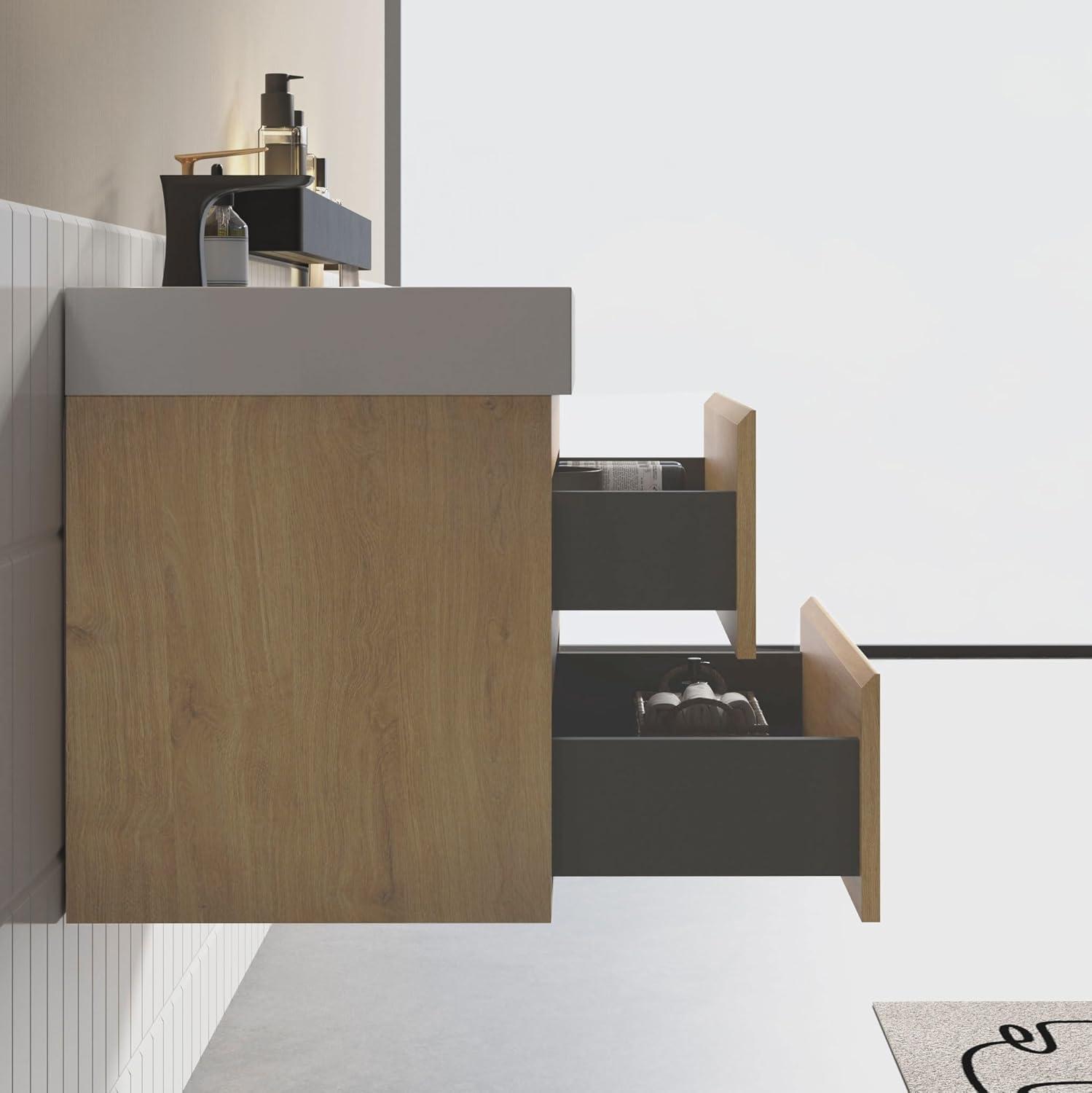 Little Tulip 36 inch Floating Bathroom Vanity with Sink, Modern Bathroom Cabinet inch Natural Oak