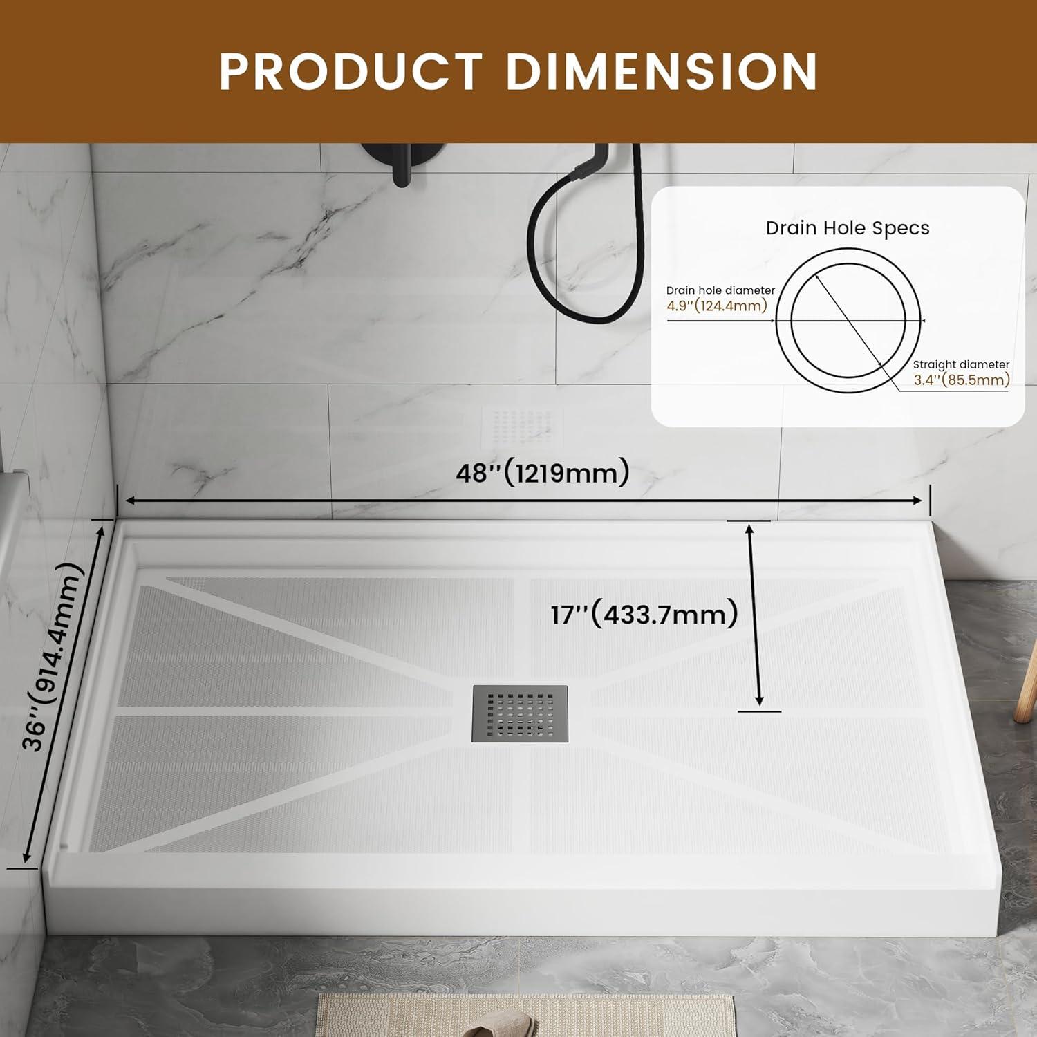 CASAINC 60"W 30/32"D Single Threshold SMC Shower Base Anti-Slip Shower Pan with Drain Assembly & Drain Cover CABR2501WH6030R