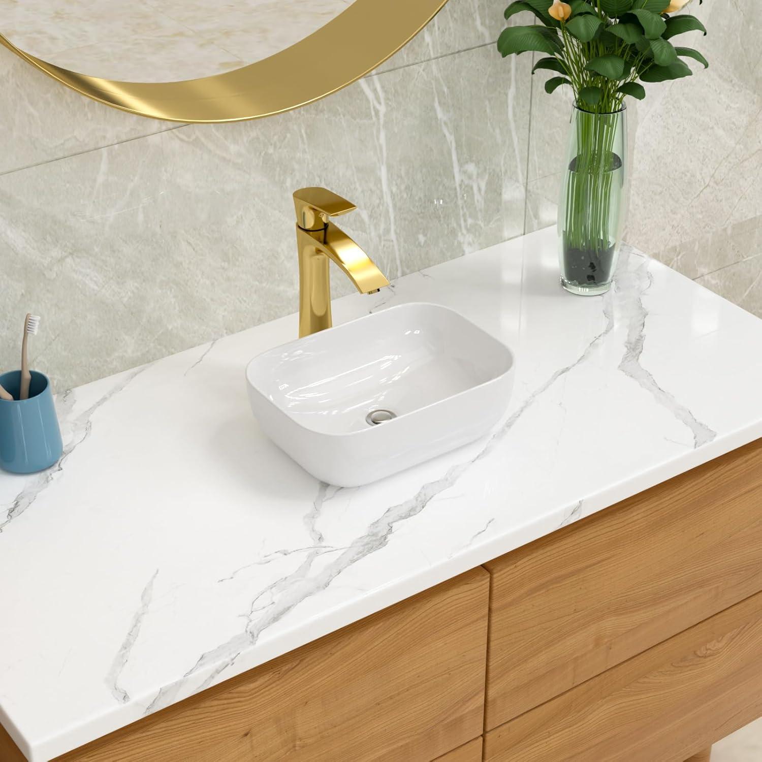 Kichae 19"X15" Glossy Ceramic Rectangular Vessel Bathroom Sink with Faucet KEP18001-MB