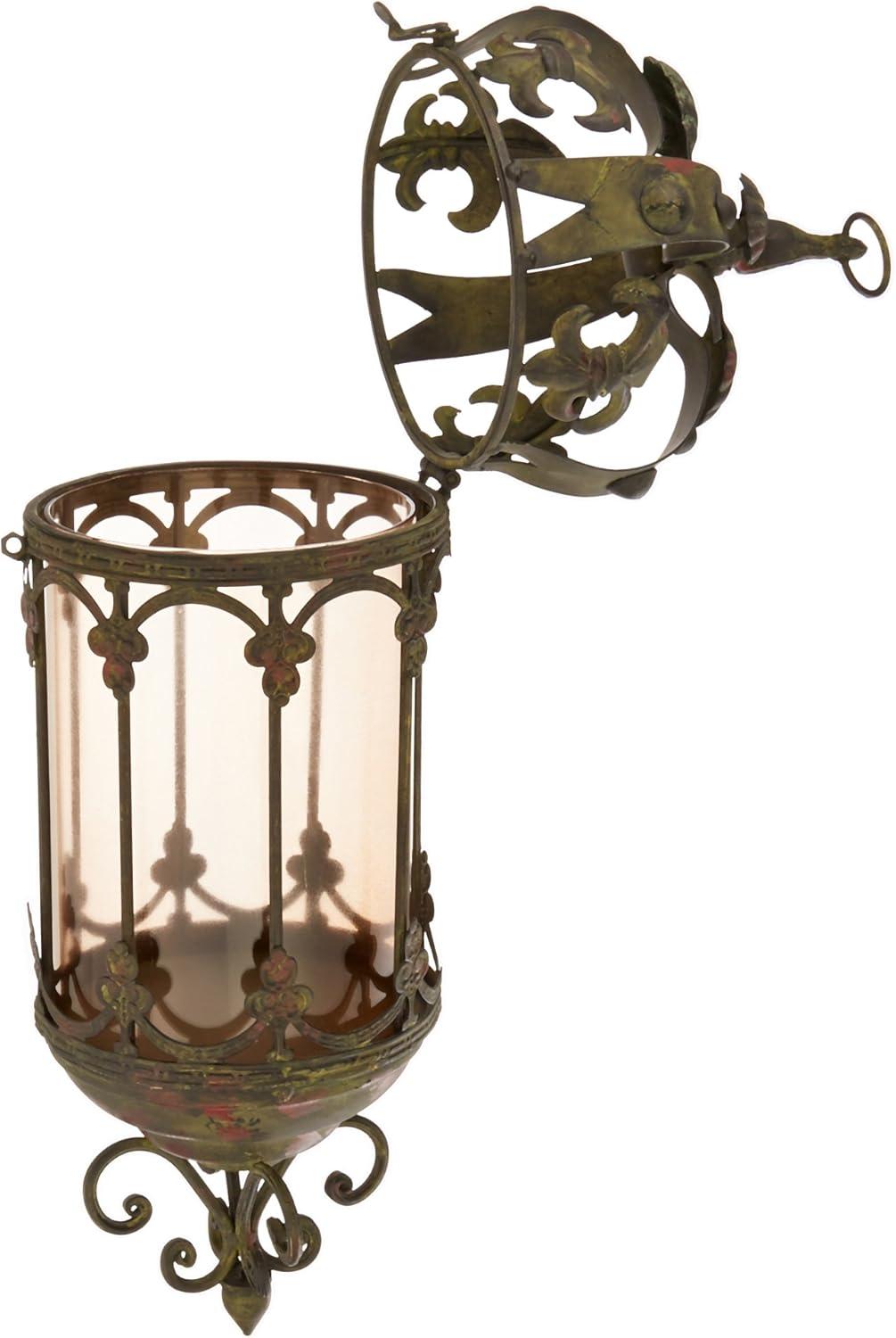 Antique Bronze Hanging Candle Lantern with Smoked Glass