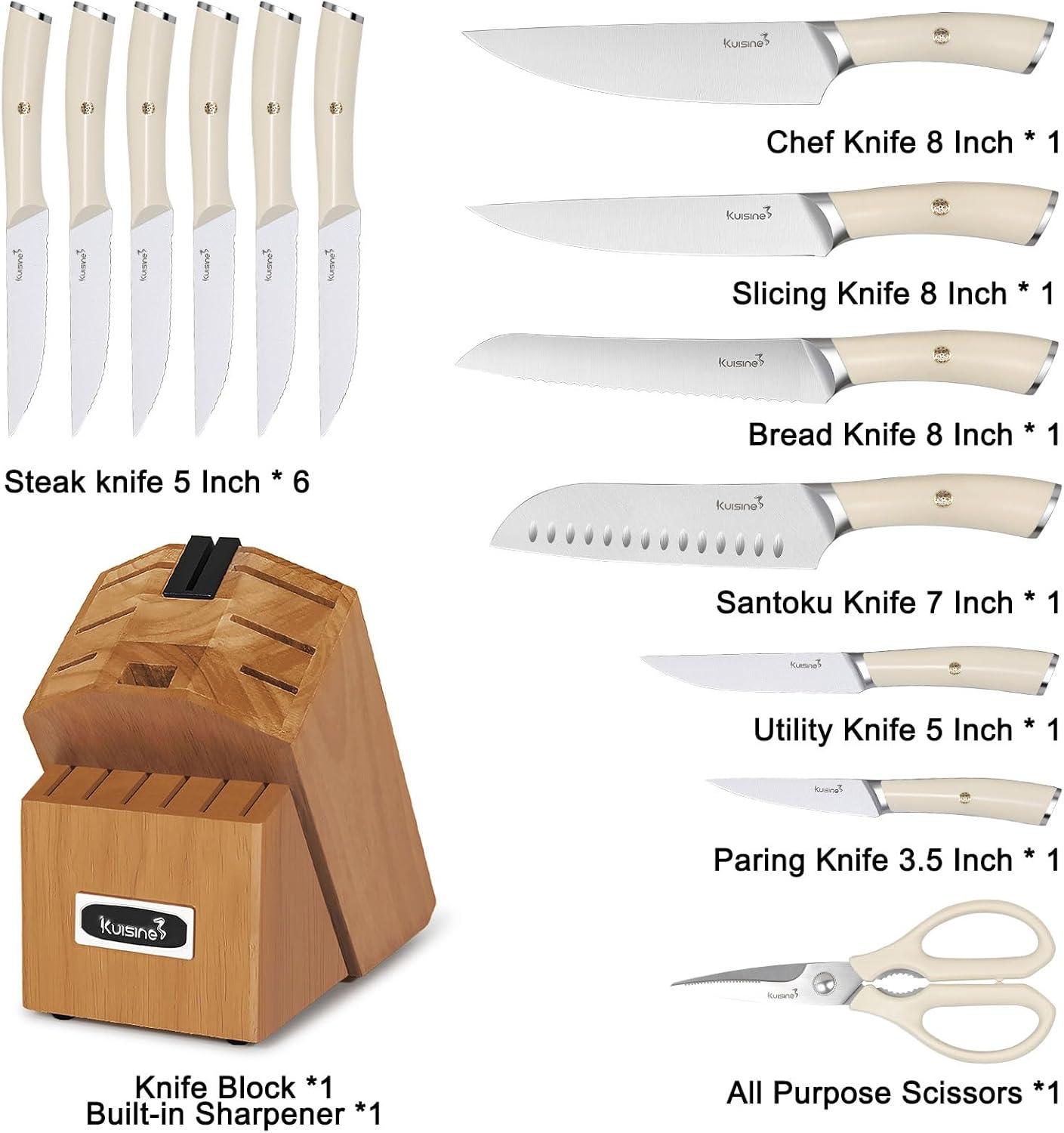 kuisine Kuisine 15-Piece Kitchen Knife Block Set Premium Stainless Steel