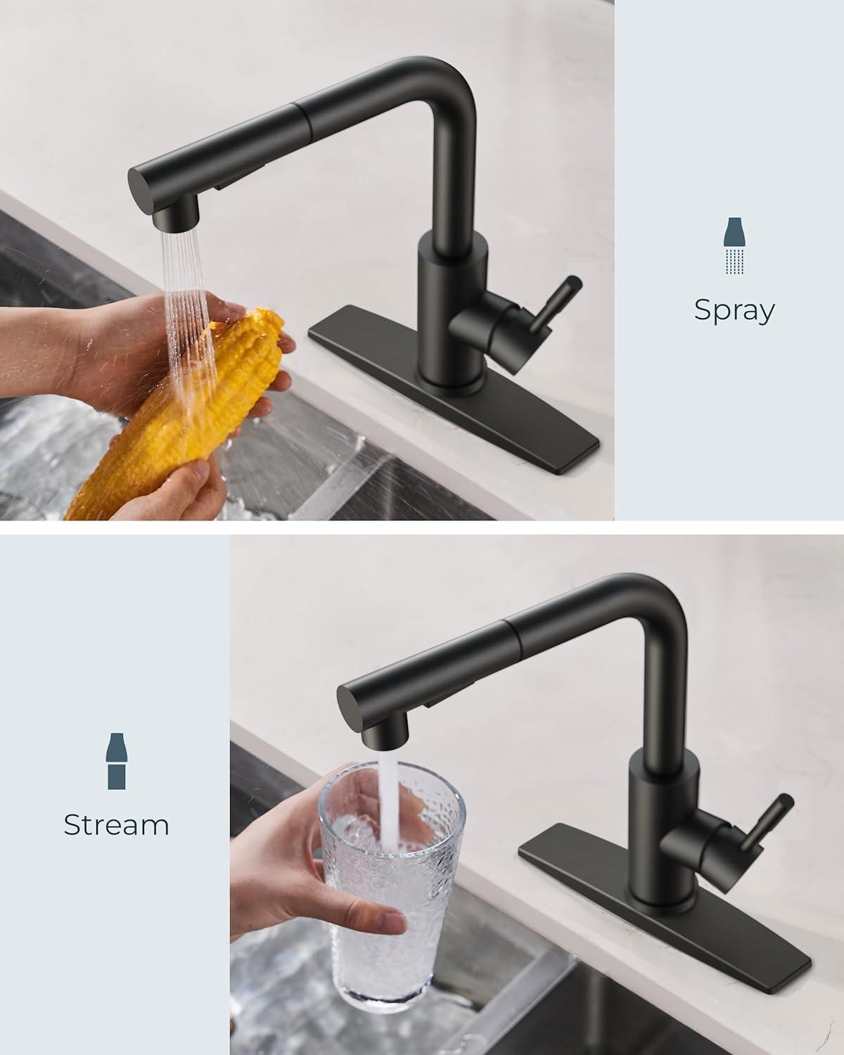 Matte Black Stainless Steel Pull Down Kitchen Faucet with Soap Dispenser