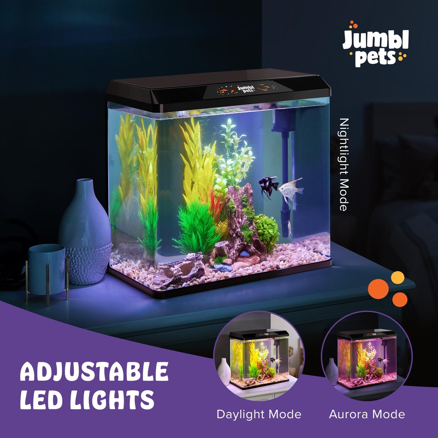 JumblPets Starter Fish Aquarium Kit, Beginner Glass Fish Tank Kit w/LED Lighting & More (10 Gallon)