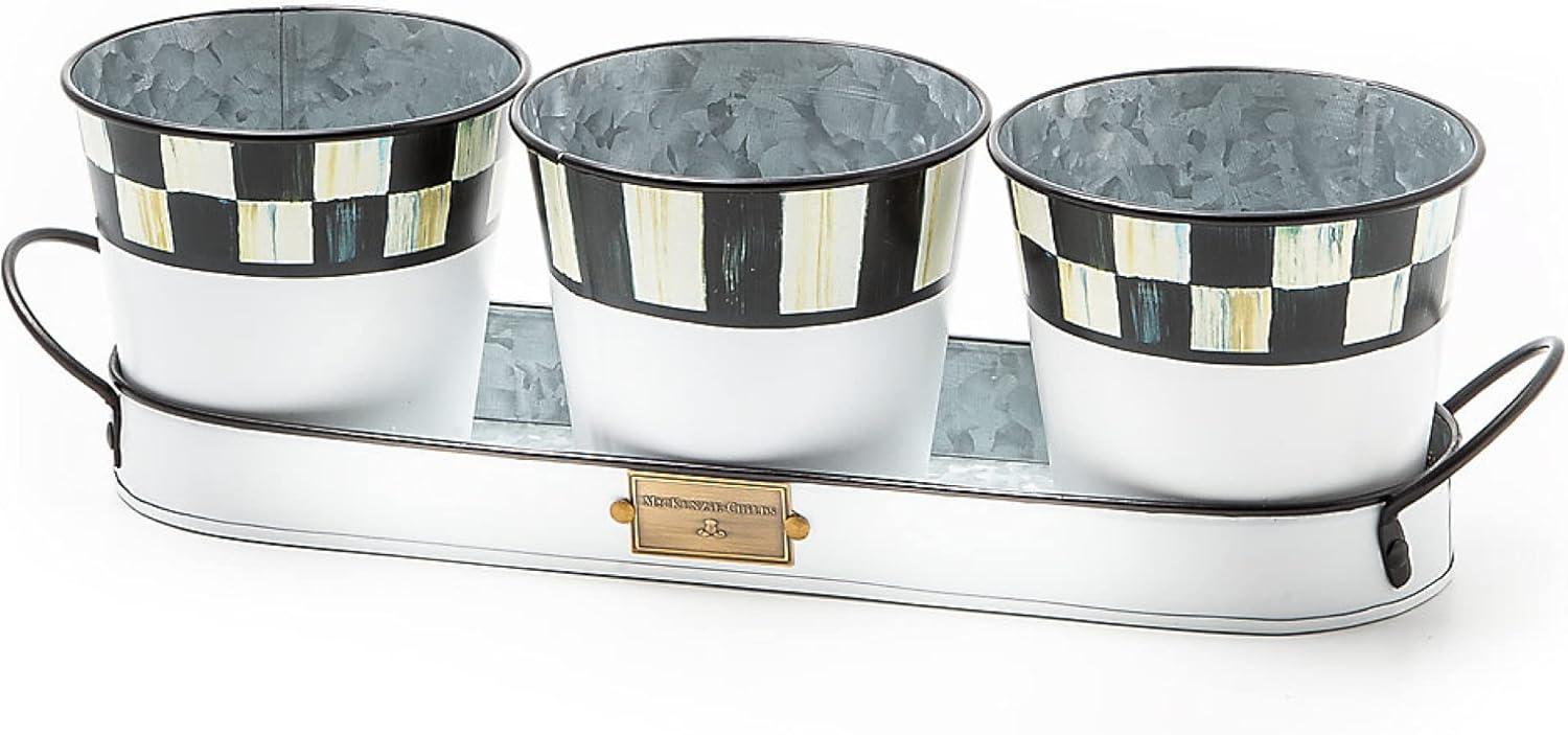 MacKenzie-Childs Flower Market Galvanized Herb Pots With Tray, Set Of 3