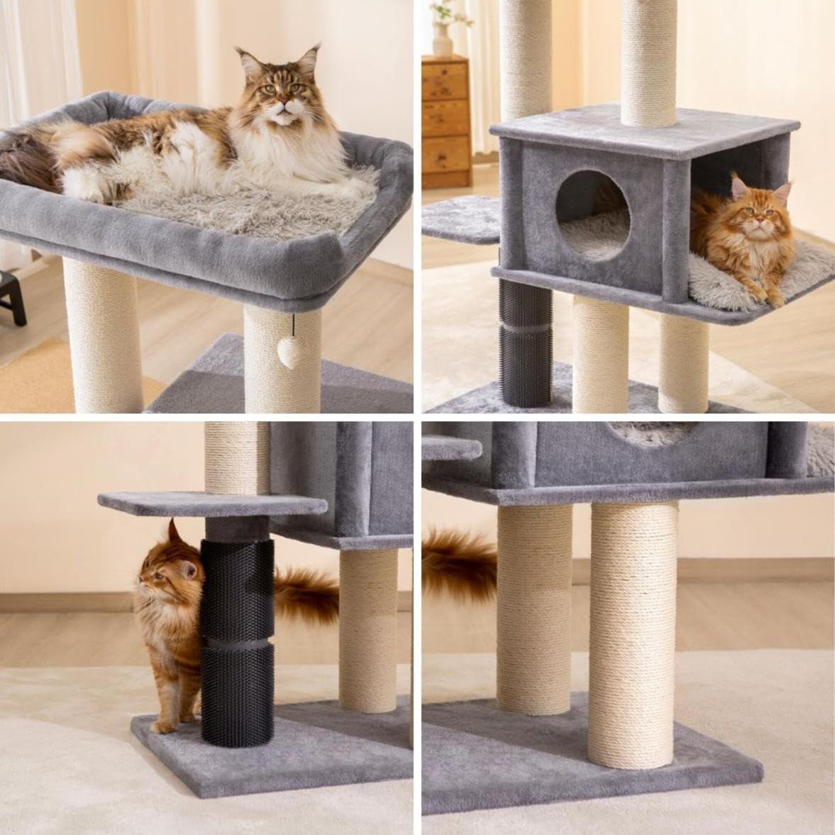 57" Cat Tree with Condo and Rubber Groomer