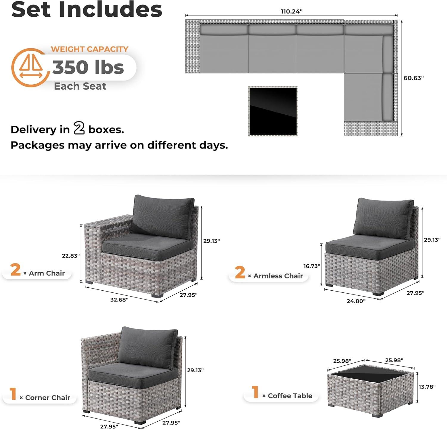 Ovios 6 Piece Outdoor Furniture All Weather Wicker Patio Conversation Sectional Sofa Set with Side Table for Garden Backyard