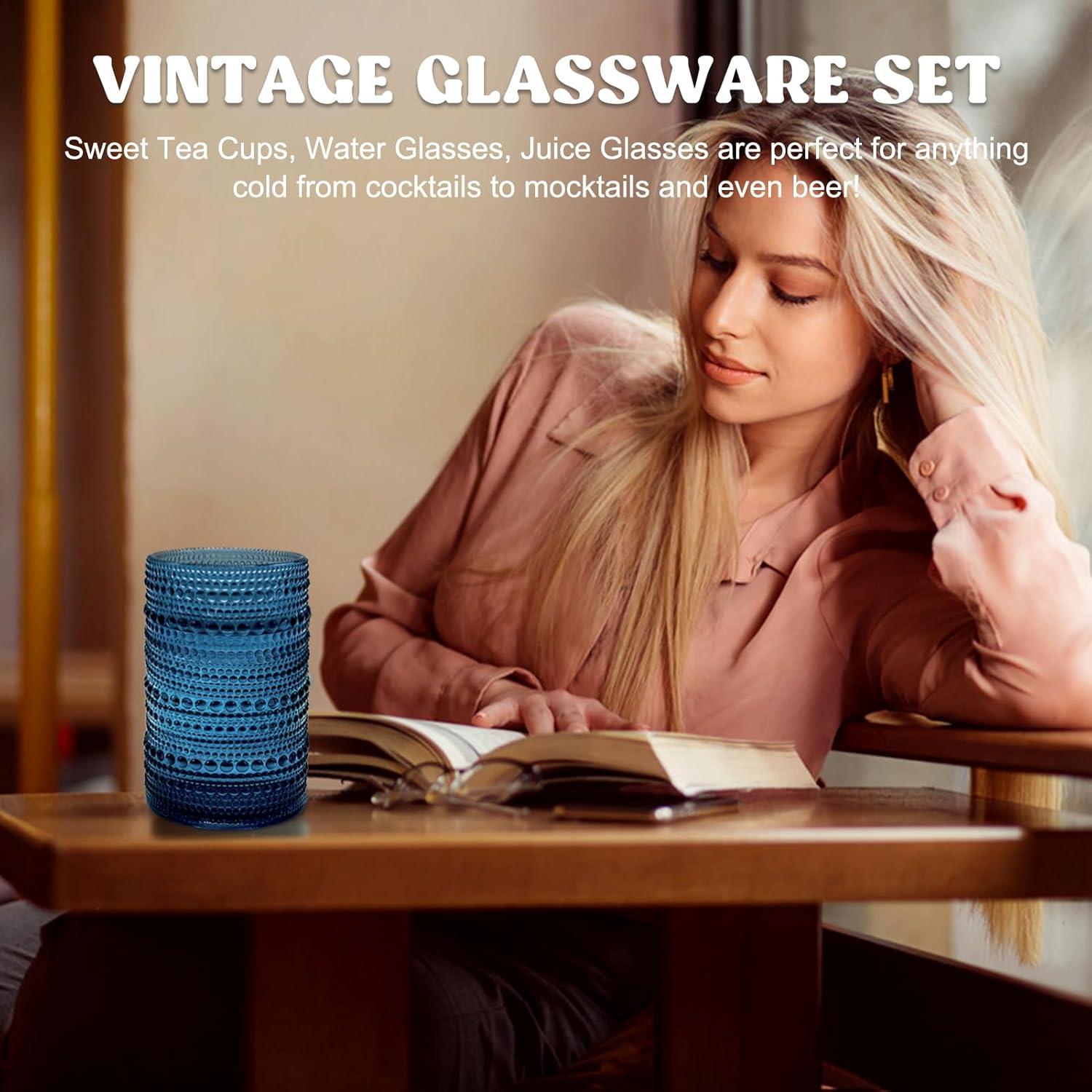 Vintage Glassware Drinking Glass Set of 6, Nailhead Glass