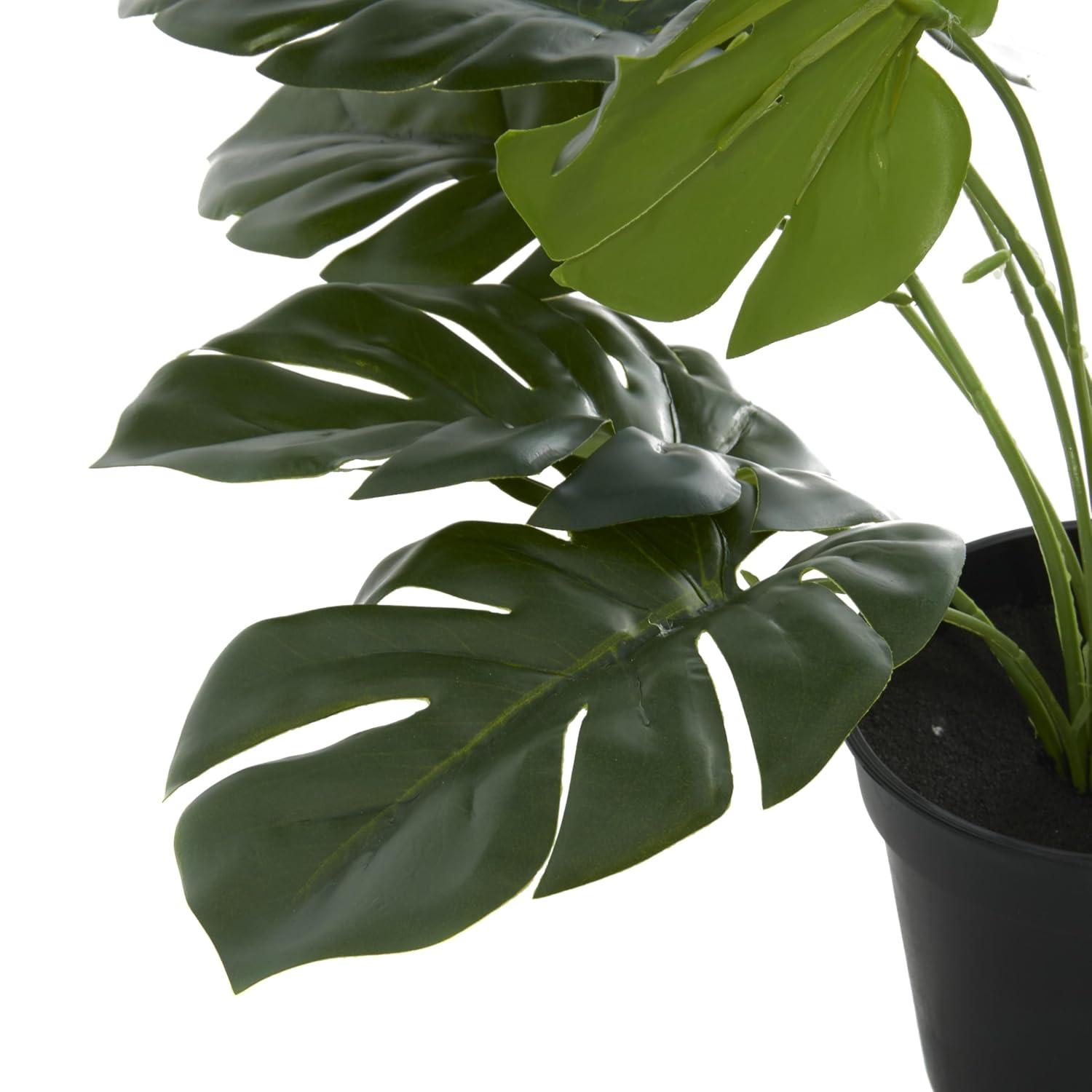 DecMode 16" Artificial Monstera Plant in Realistic Leaves and Black Plastic Pot