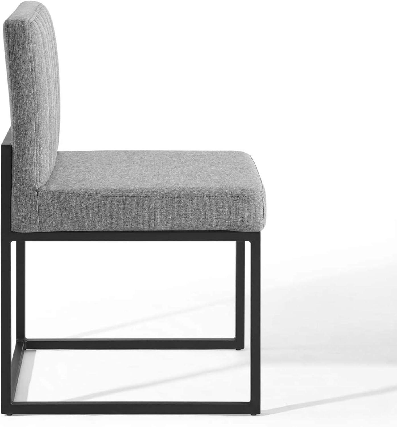 Modway Carriage Channel Tufted Sled Base Upholstered Fabric Dining Chair, Black Light Gray
