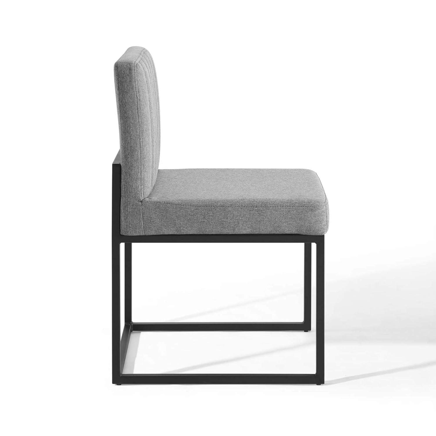 Modway Carriage Channel Tufted Sled Base Upholstered Fabric Dining Chair, Black Light Gray