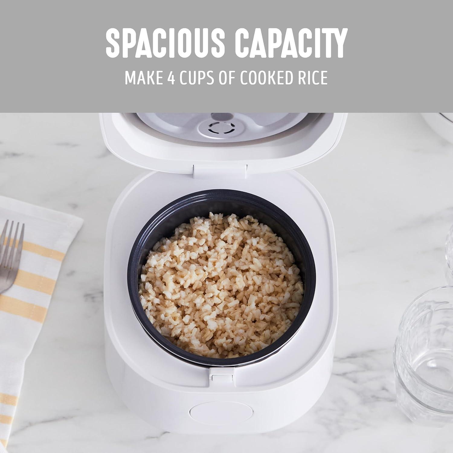 Compact White Electric Rice and Grains Cooker with Ceramic Nonstick Bowl