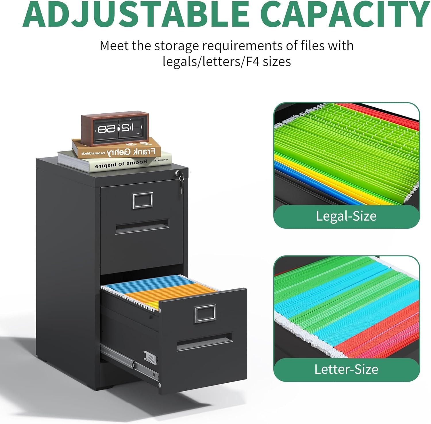 2 Drawer Metal Vertical File Cabinet with Lock for Home Office, A4/Letter/Legal Size, Assembly Required