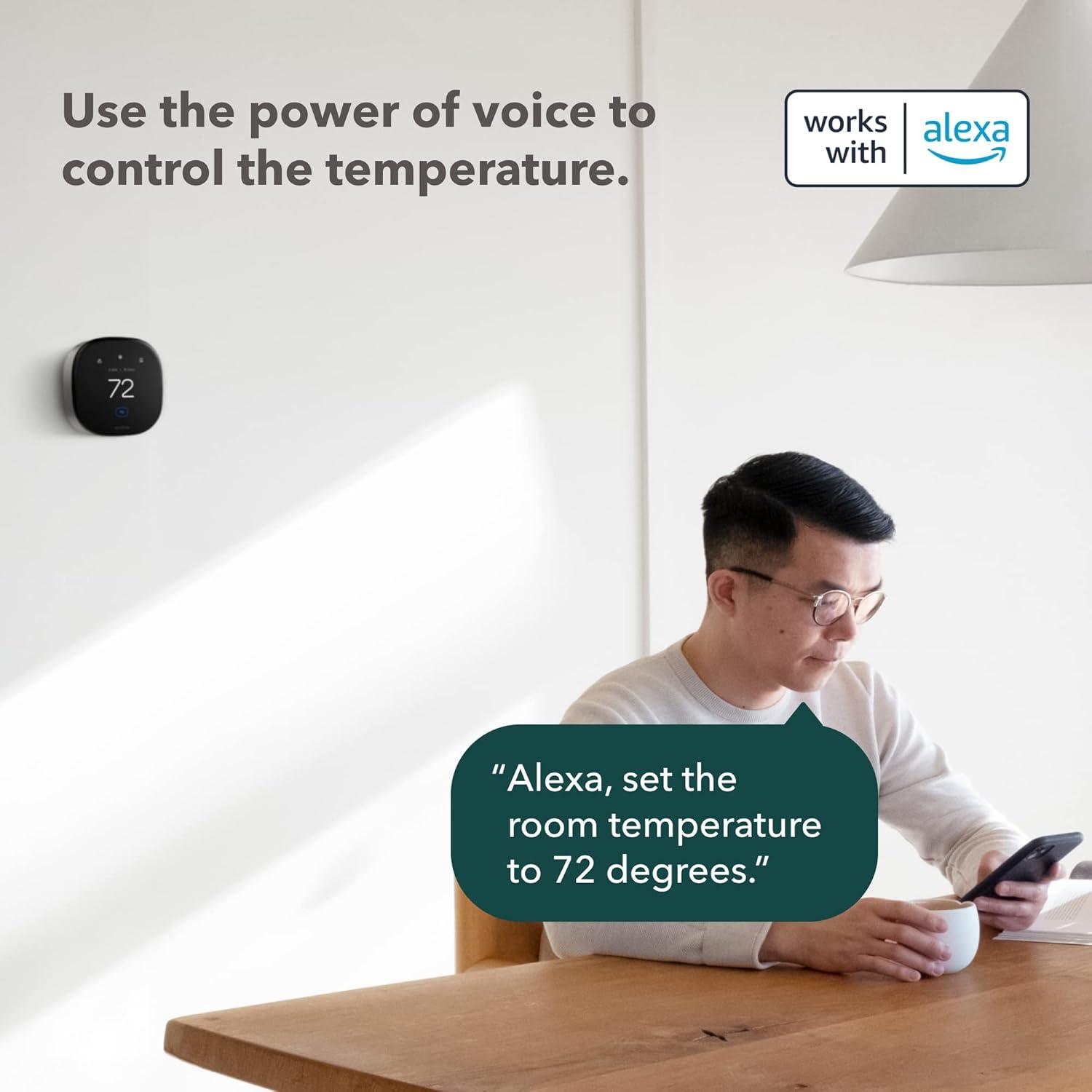 ecobee Smart Thermostat Premium: Wi-Fi, Voice Control, Energy Star, Apple HomeKit & Alexa Compatible, 7-Day Programmable
