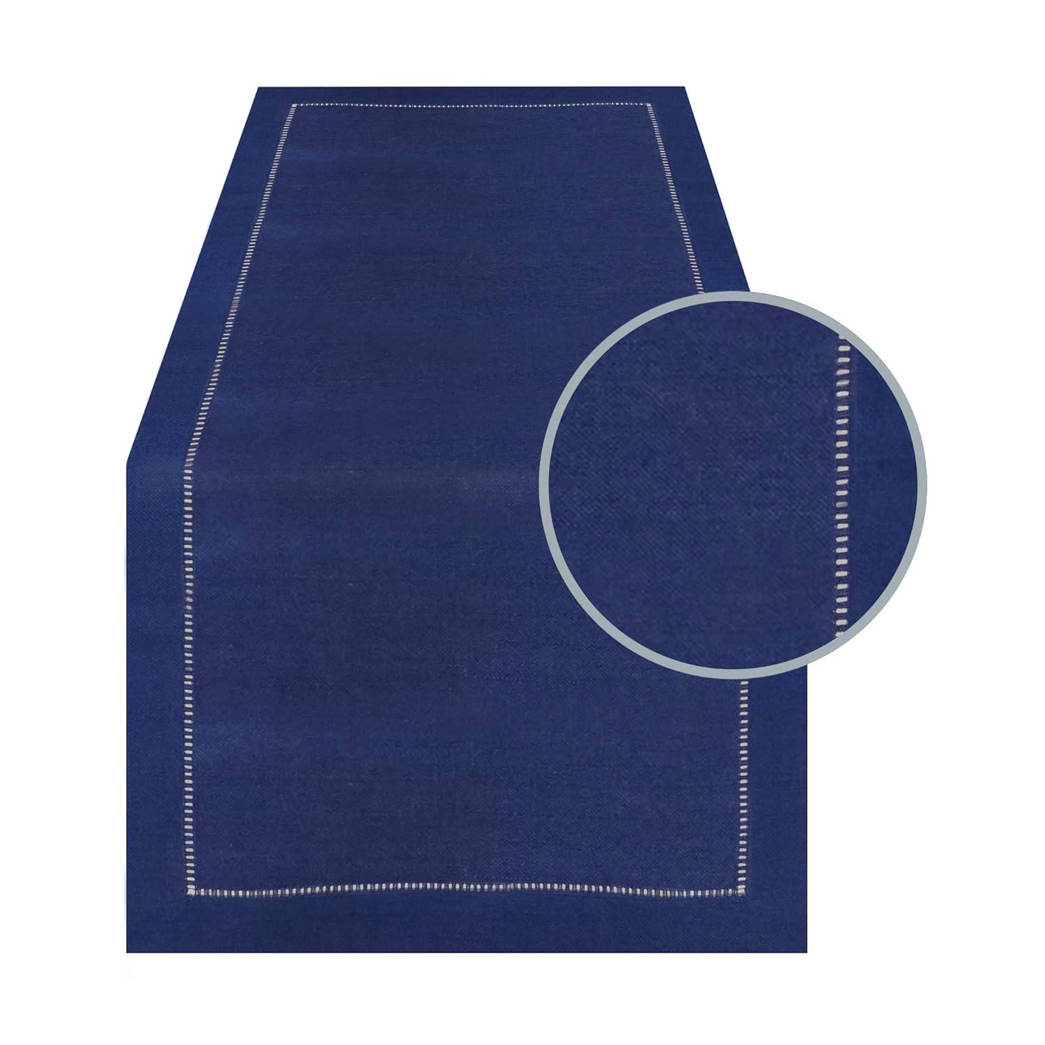 Saro Lifestyle Classic Hemstitch Border Table Runner, Navy Blue, 16" x 90"