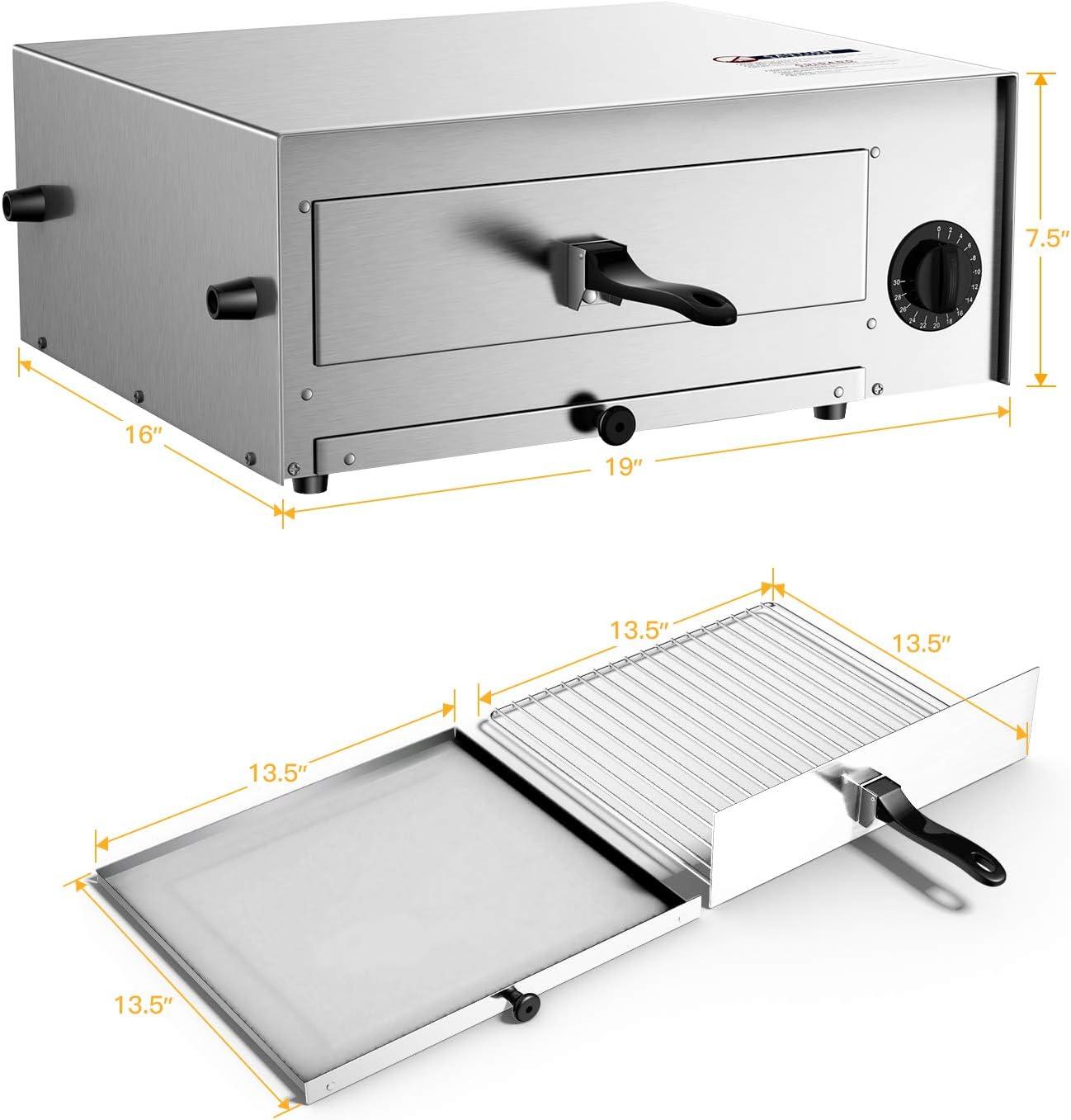 Stainless Steel Countertop Electric Pizza Oven with Timer