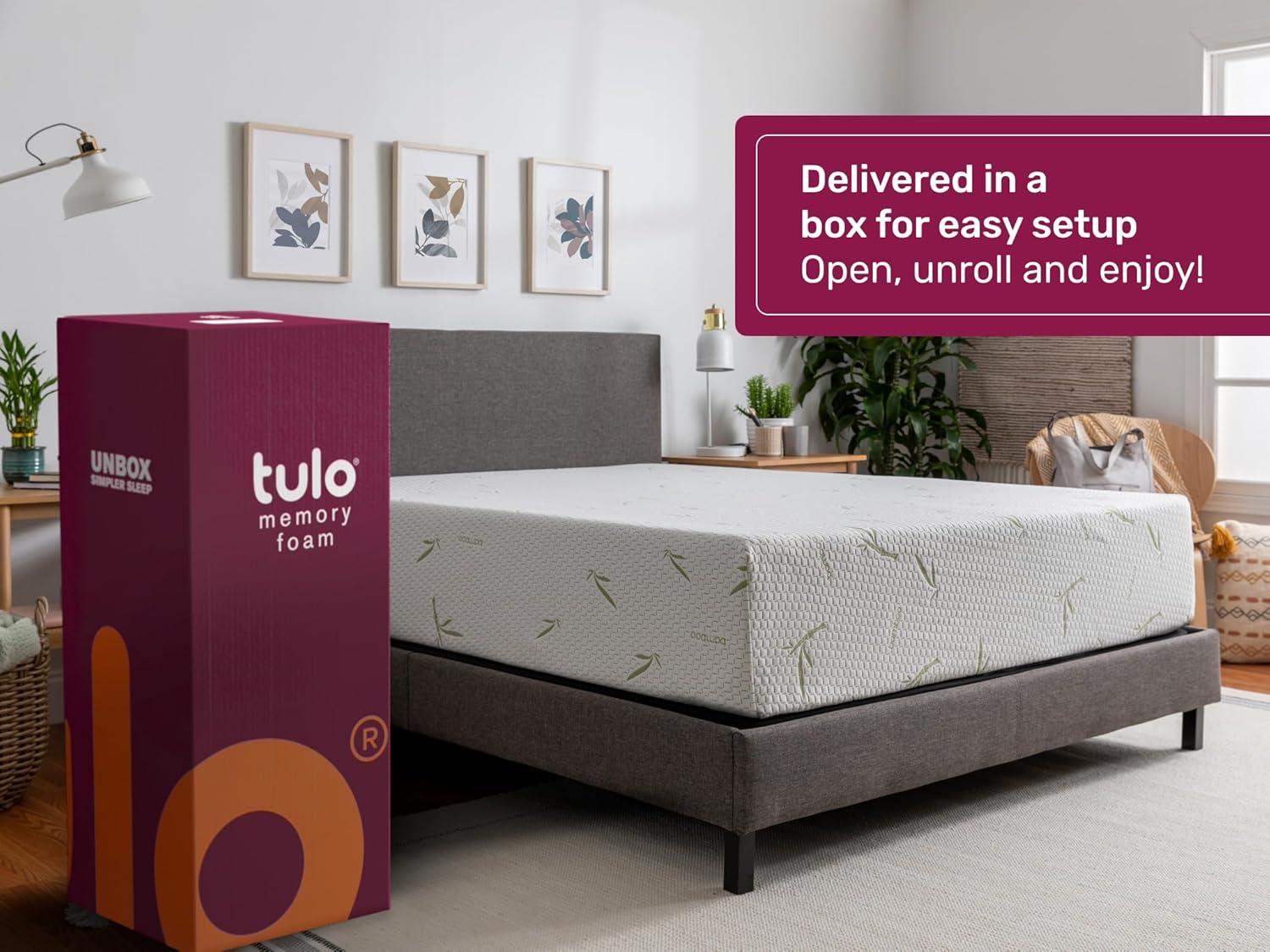Tulo by Mattress Firm Bamboo 8" Green Tea Memory Foam Mattress in a Box, Sag free, Pressure Relief, Medium, Twin Mattress