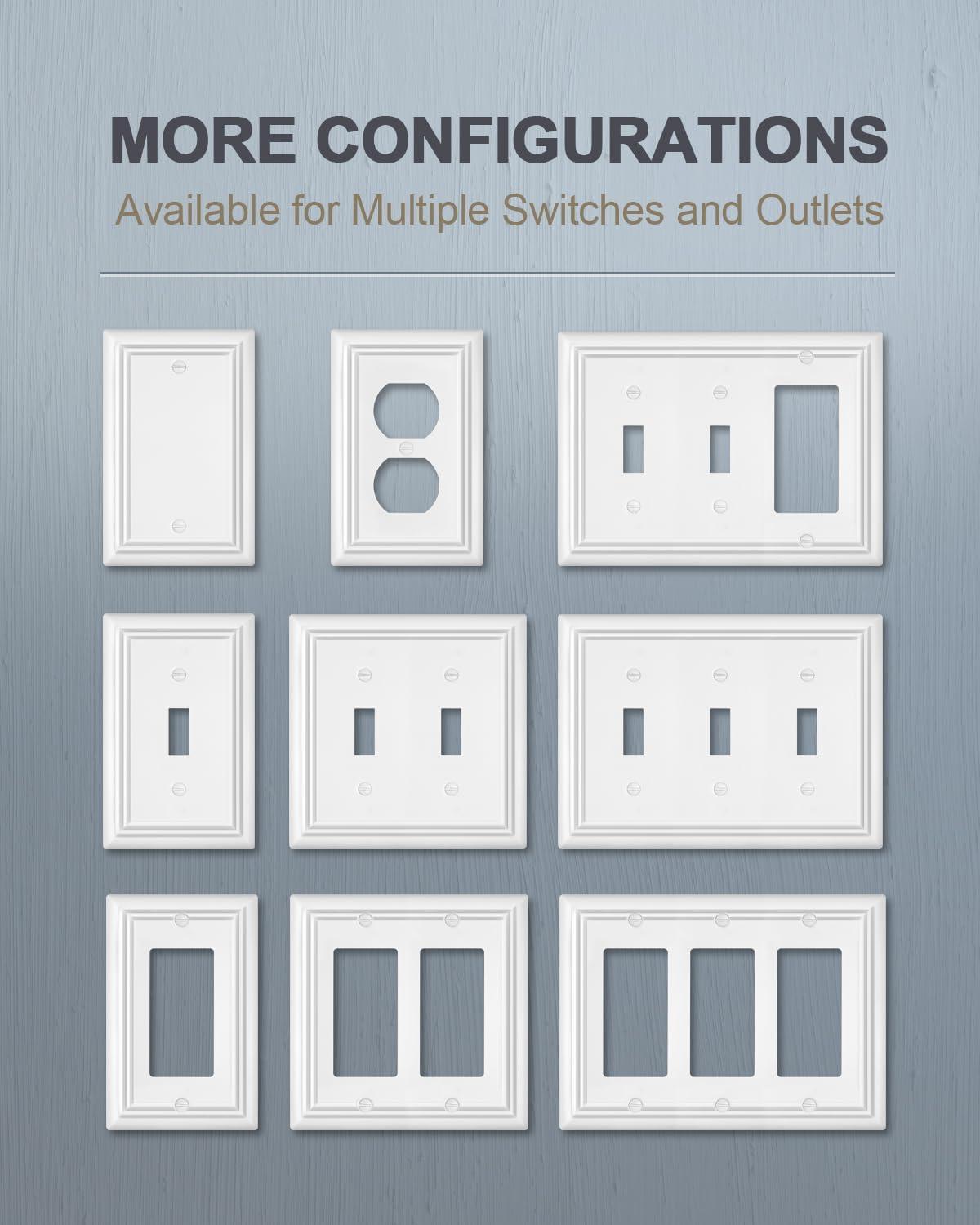 Modern Decorative Wall Plate Switch Plate Outlet Cover, Vintage Retro Wood Grain Design(Single Toggle-4 Pack, White)