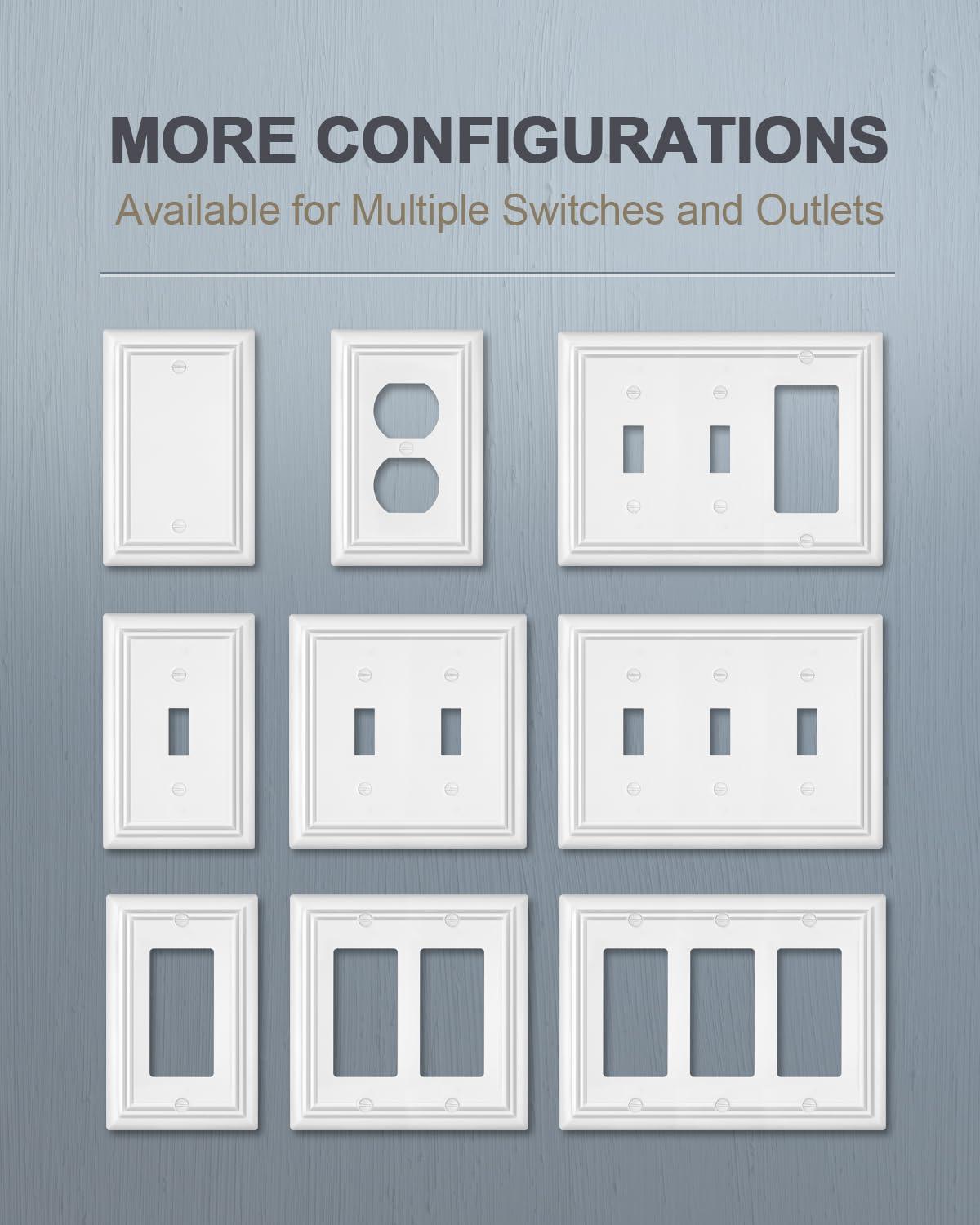 Modern Decorative Wall Plate Switch Plate Outlet Cover, Vintage Retro Wood Grain Design(Single Toggle-4 Pack, White)