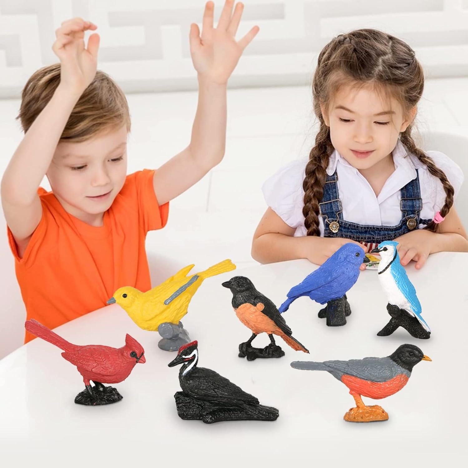 7pcs Mini Bird Figurines - Miniature Birds Animal Figure Oriole Robin Cardinal Cake Topper & Decoration for Kids Birthday & Baby Shower Party Supplies
